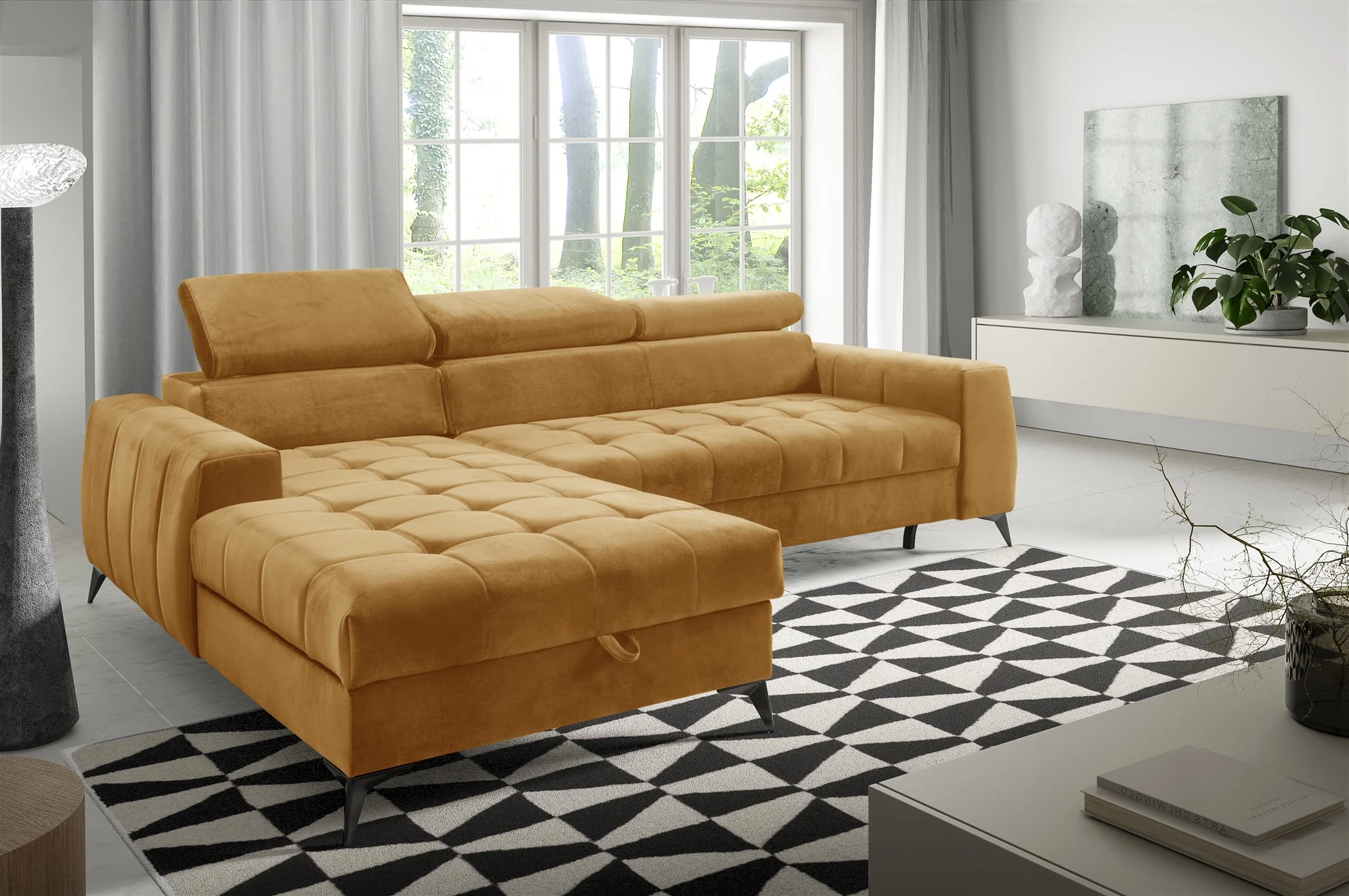 Ecksofa Schlafsofa Sofa AGNESA XS Stoff Salvador Honiggelb Ottomane Links - Fun Möbel