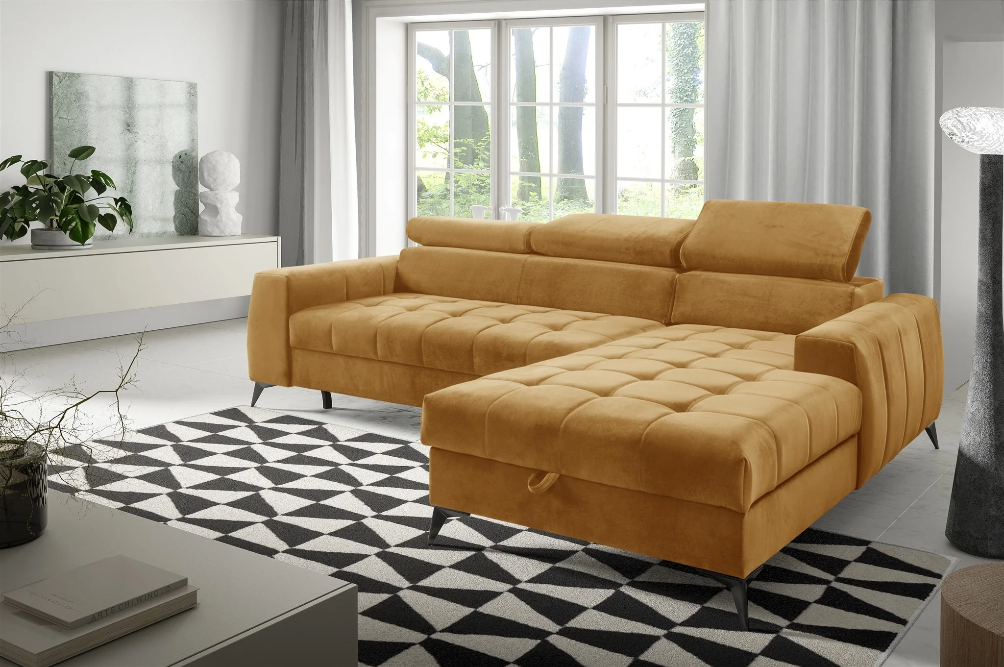 Ecksofa Schlafsofa Sofa AGNESA XS Stoff Salvador Honiggelb Ottomane Rechts - Fun Möbel