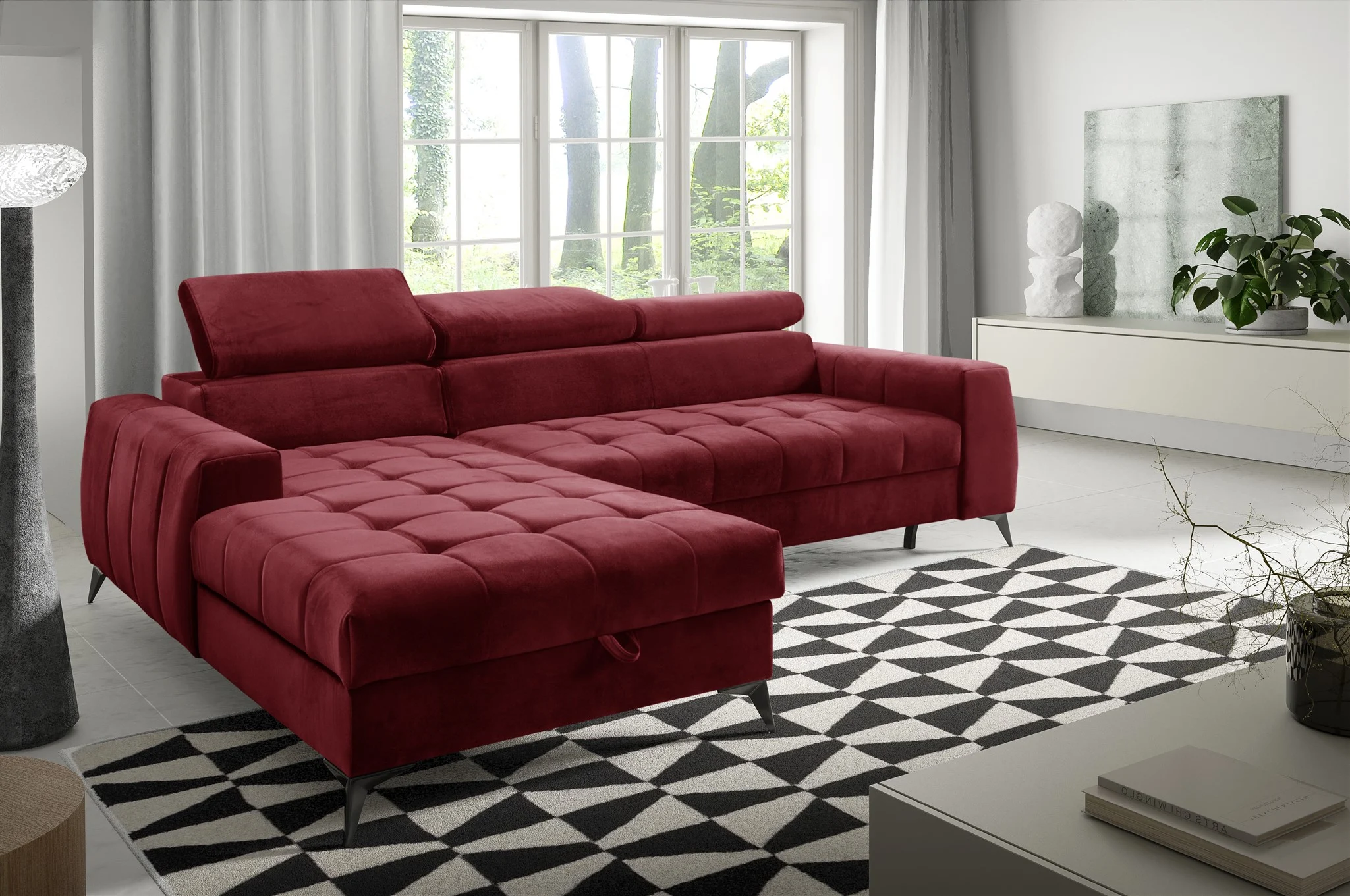 Ecksofa Schlafsofa Sofa AGNESA XS Stoff Salvador Weinrot Ottomane Links - Fun Möbel