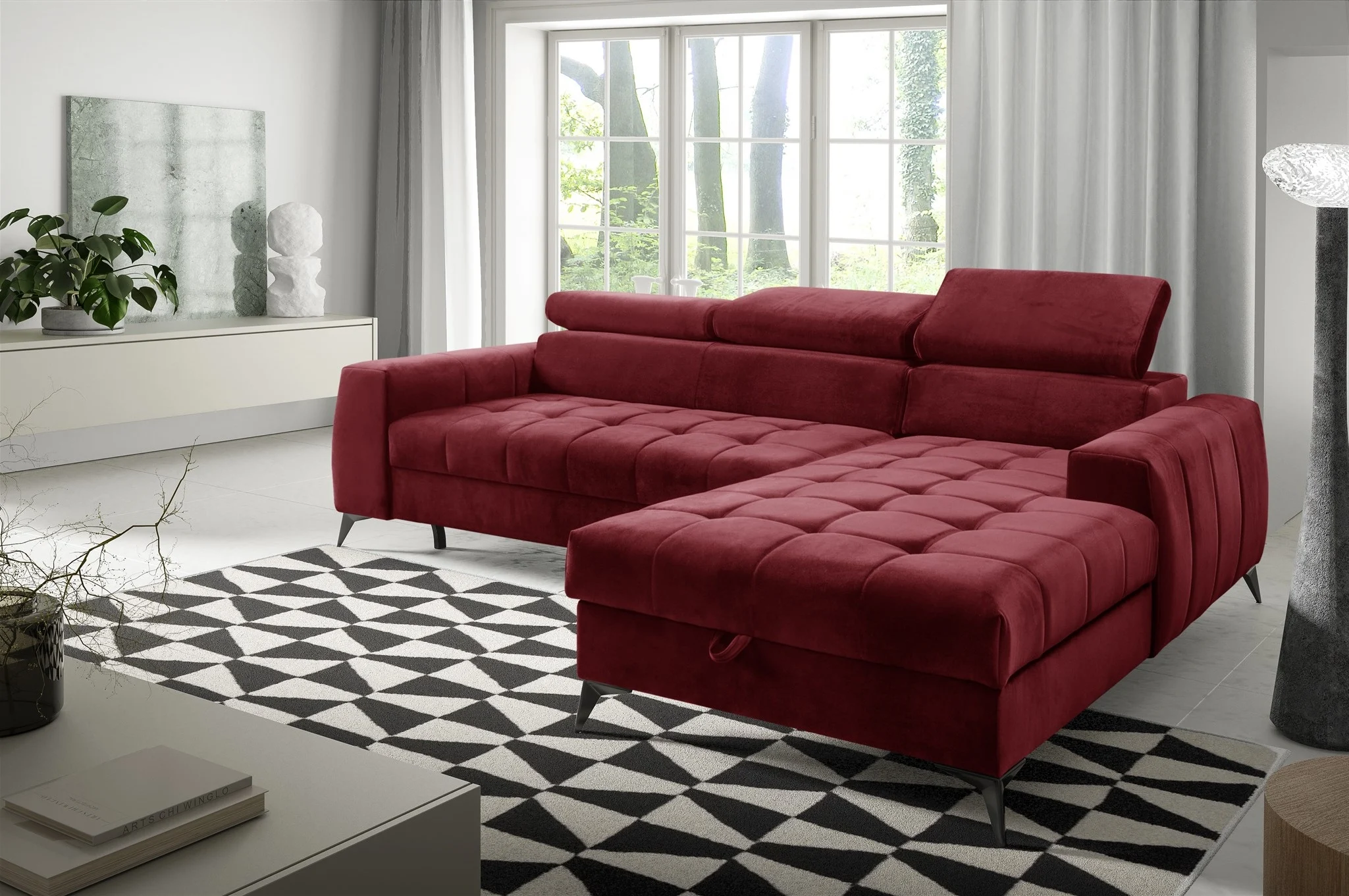 Ecksofa Schlafsofa Sofa AGNESA XS Stoff Salvador Weinrot Ottomane Rechts - Fun Möbel