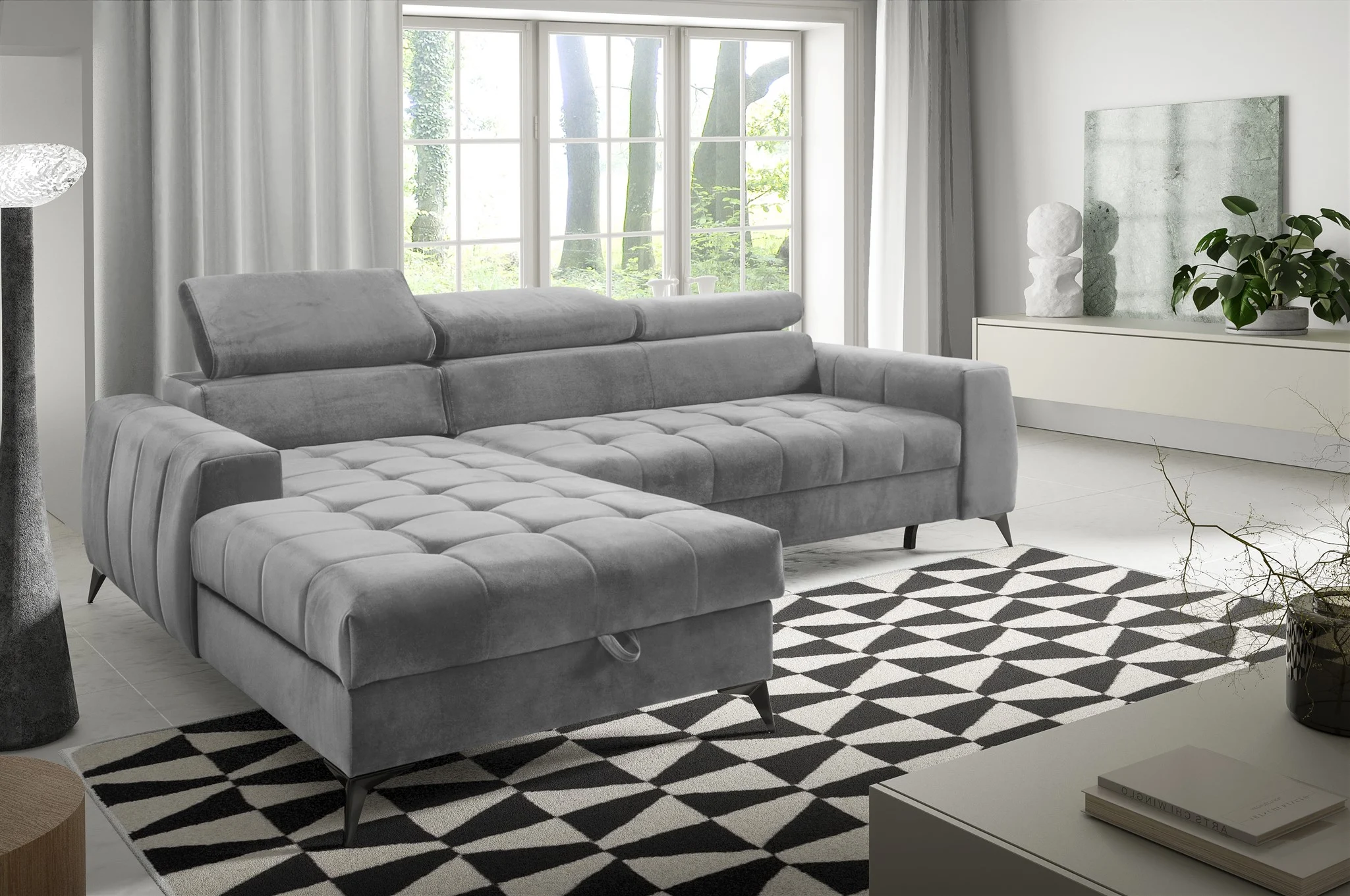 Ecksofa Schlafsofa Sofa AGNESA XS Stoff Salvador Hellgrau Ottomane Links - Fun Möbel