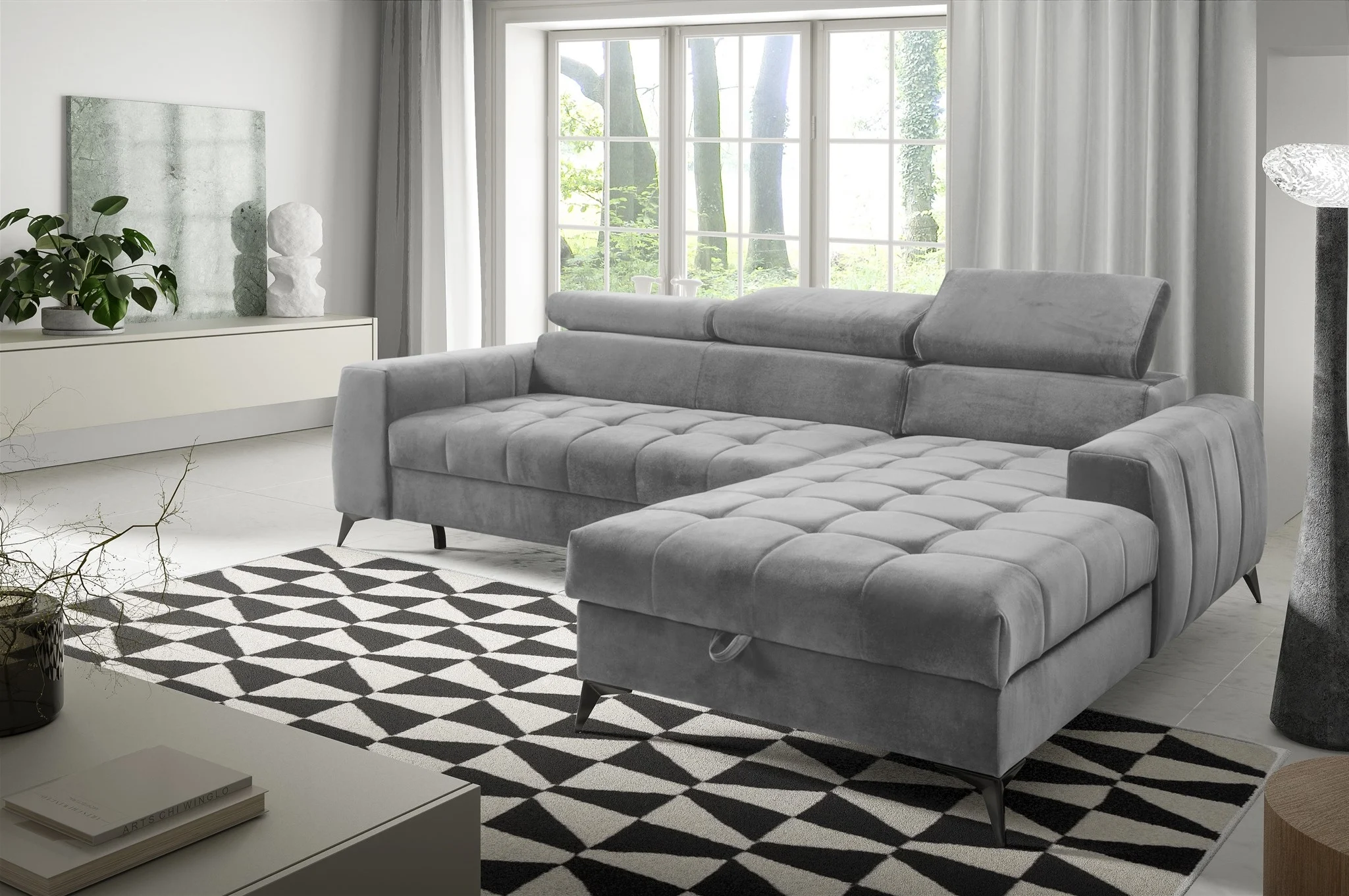 Ecksofa Schlafsofa Sofa AGNESA XS Stoff Salvador Hellgrau Ottomane Rechts - Fun Möbel