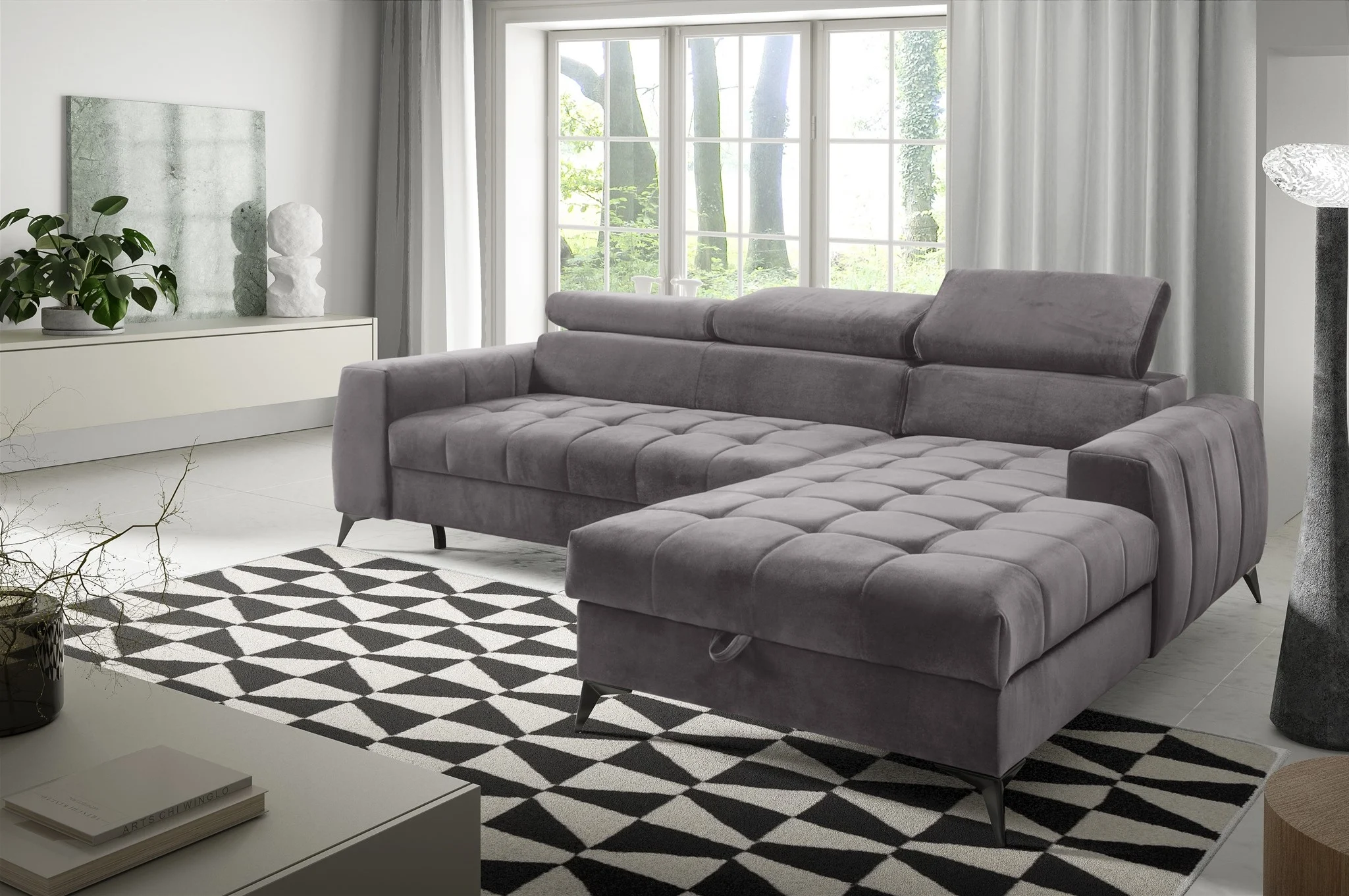 Ecksofa Schlafsofa Sofa AGNESA XS Stoff Salvador Grau Ottomane Rechts - Fun Möbel