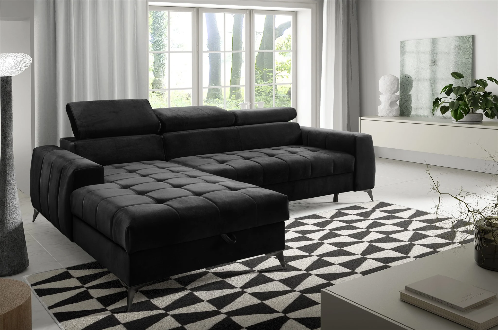 Ecksofa Schlafsofa Sofa AGNESA XS Stoff Salvador Schwarz Ottomane Links - Fun Möbel