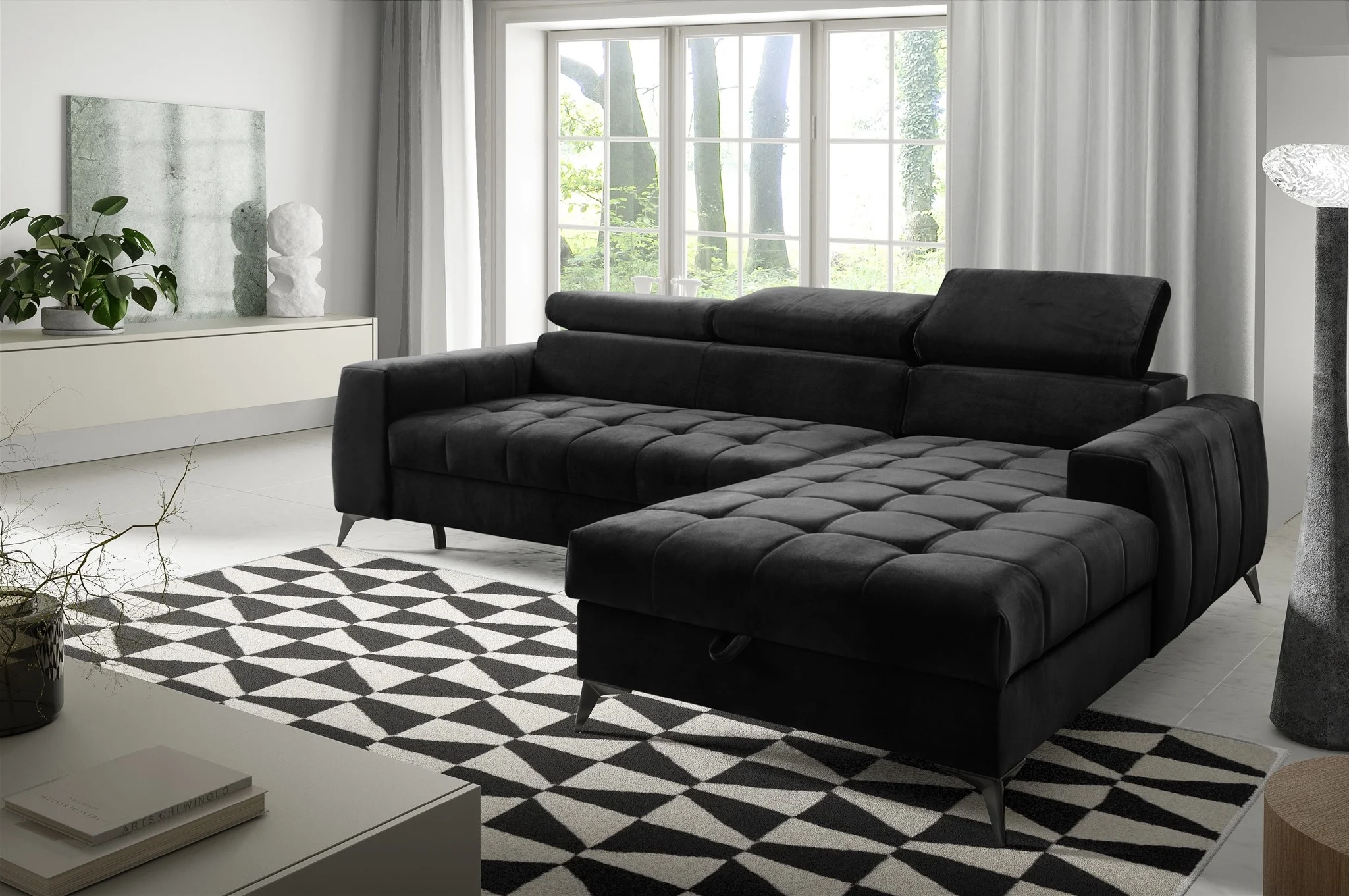 Ecksofa Schlafsofa Sofa AGNESA XS Stoff Salvador Schwarz Ottomane Rechts - Fun Möbel