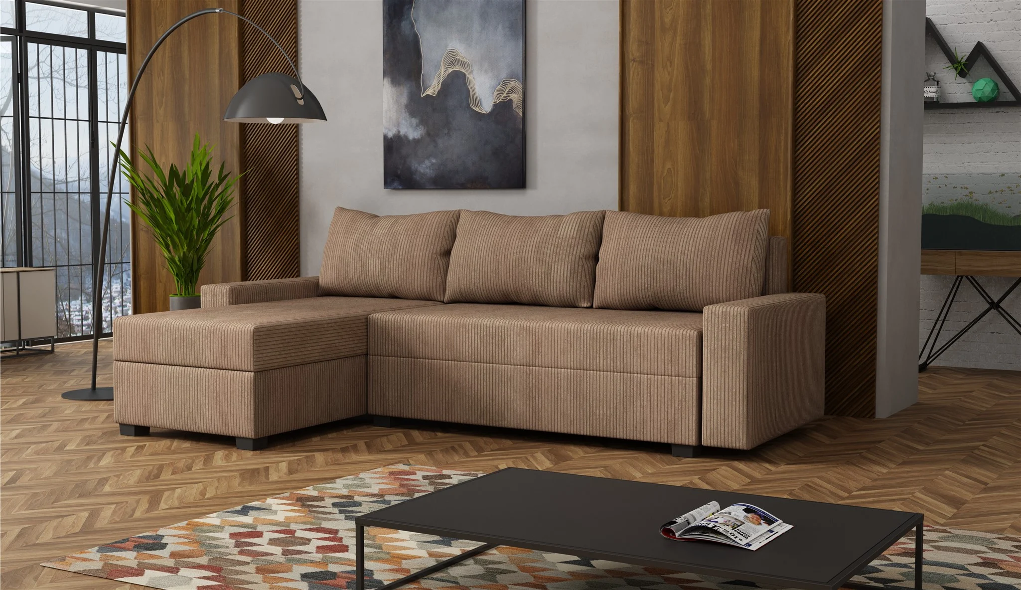 Ecksofa Schlafsofa Sofa AGNETA LUX Stoff Lincoln Cappuccino Ottomane Links - Fun Möbel
