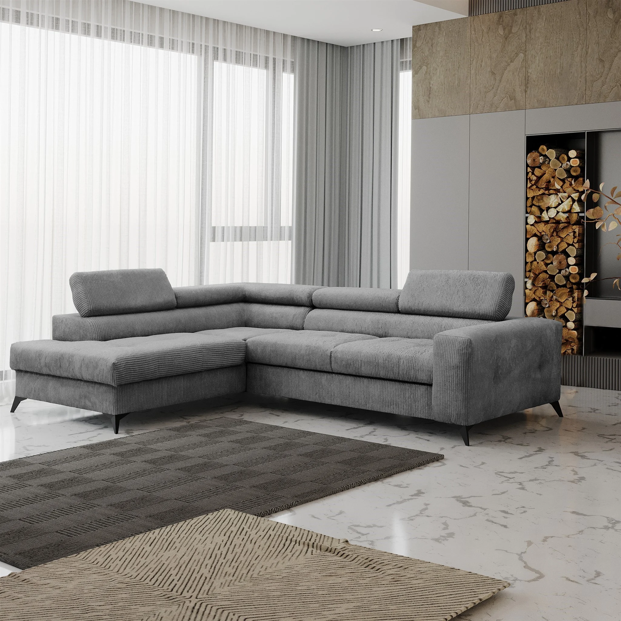 Ecksofa Schlafsofa AMADEO Stoff Anafi Anthrazit Ottomane Links - Fun Möbel