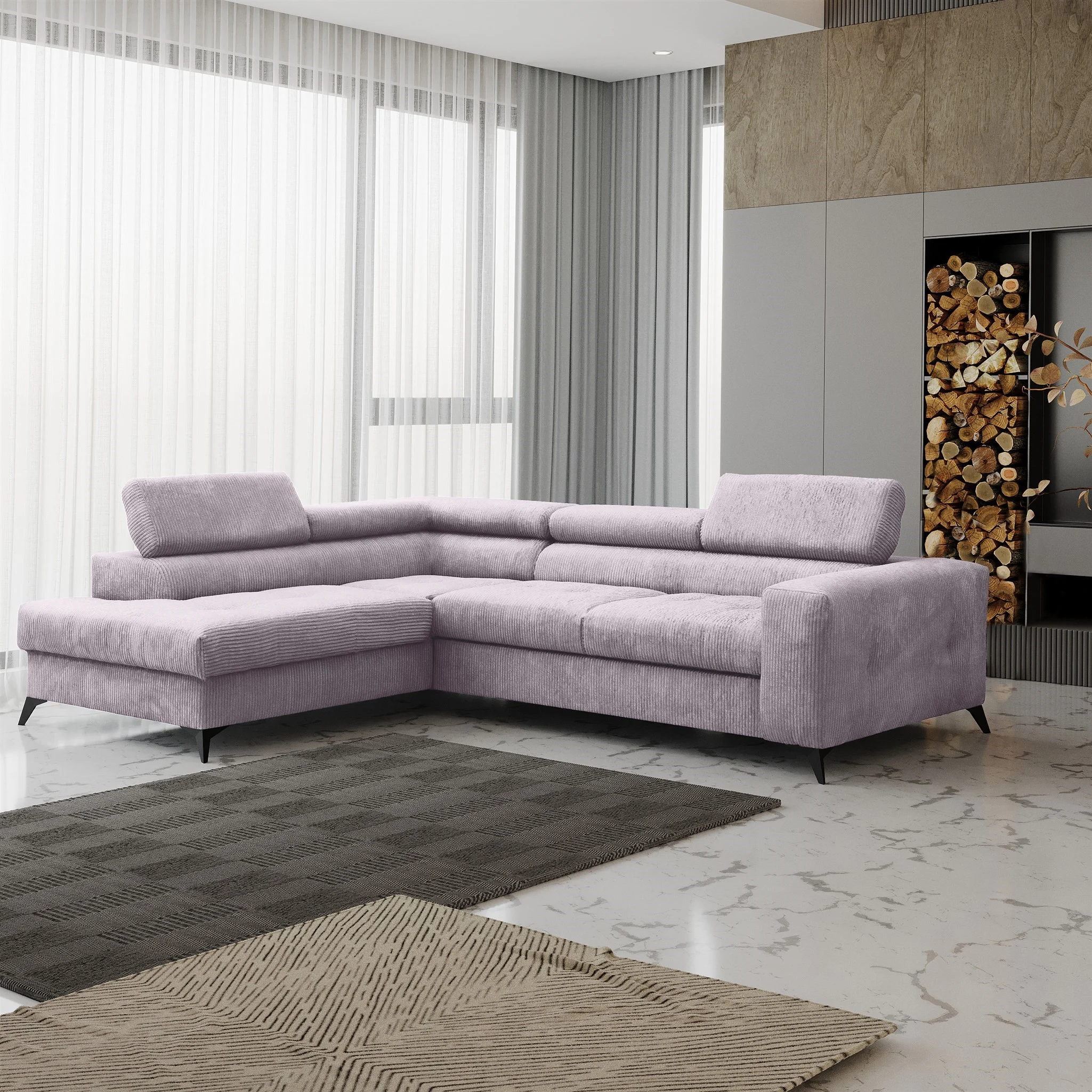Ecksofa Schlafsofa AMADEO Stoff Anafi Lavendel Ottomane Links - Fun Möbel