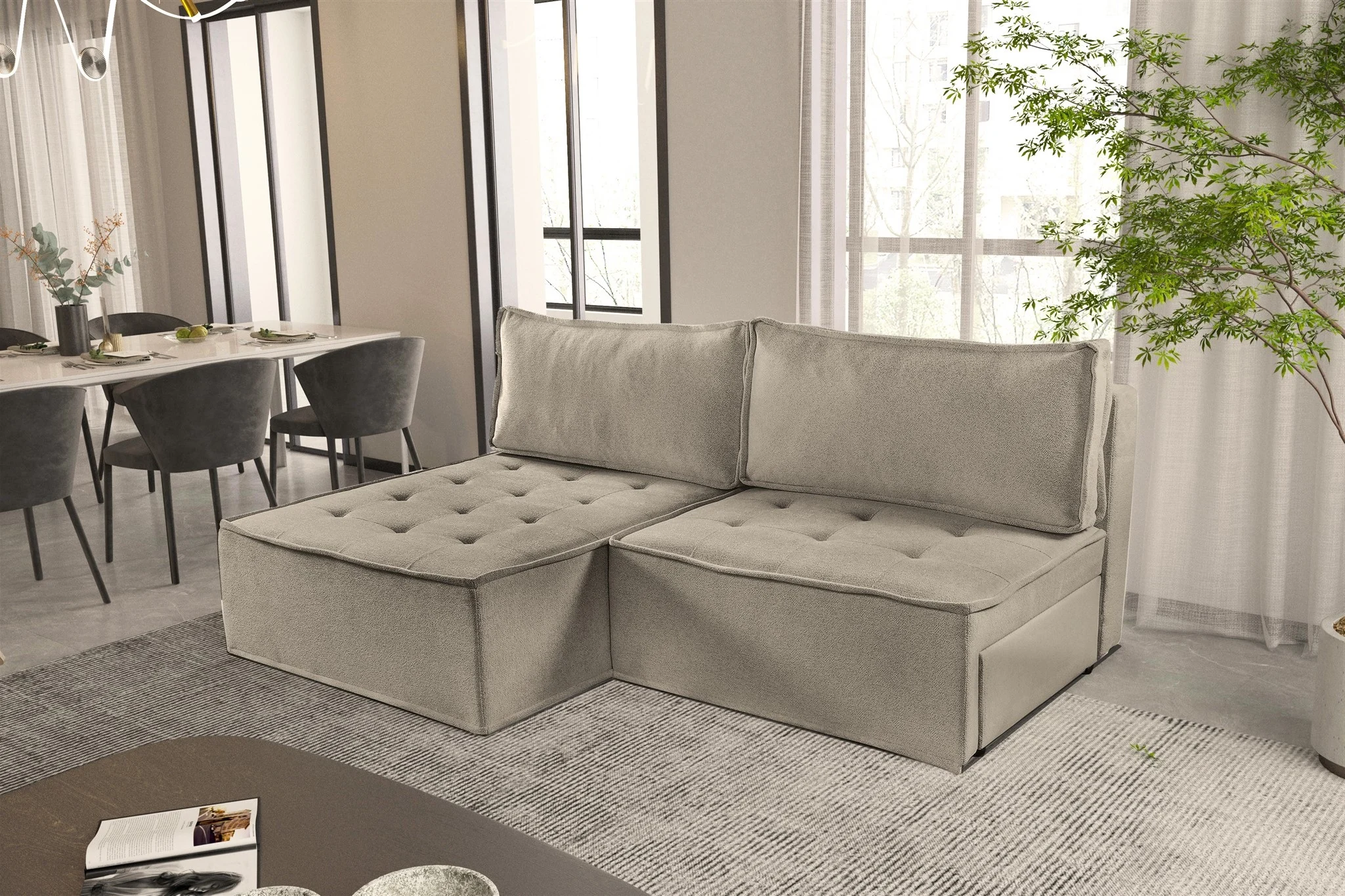 Ecksofa Schlafsofa AMALIA Stoff Raven Taupe Ottomane Links - Fun Möbel