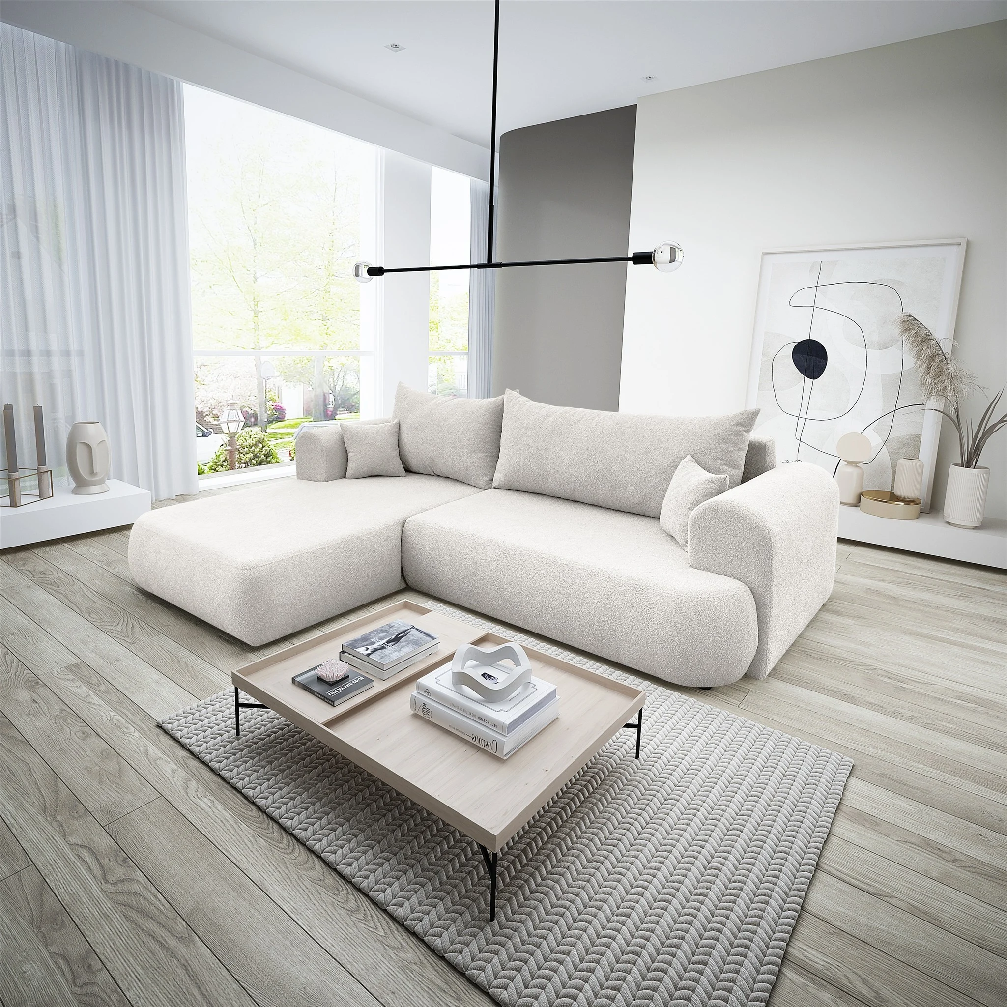 Ecksofa Schlafsofa ANIKE Stoff Now or Never Creme Ottomane Links - Fun Möbel
