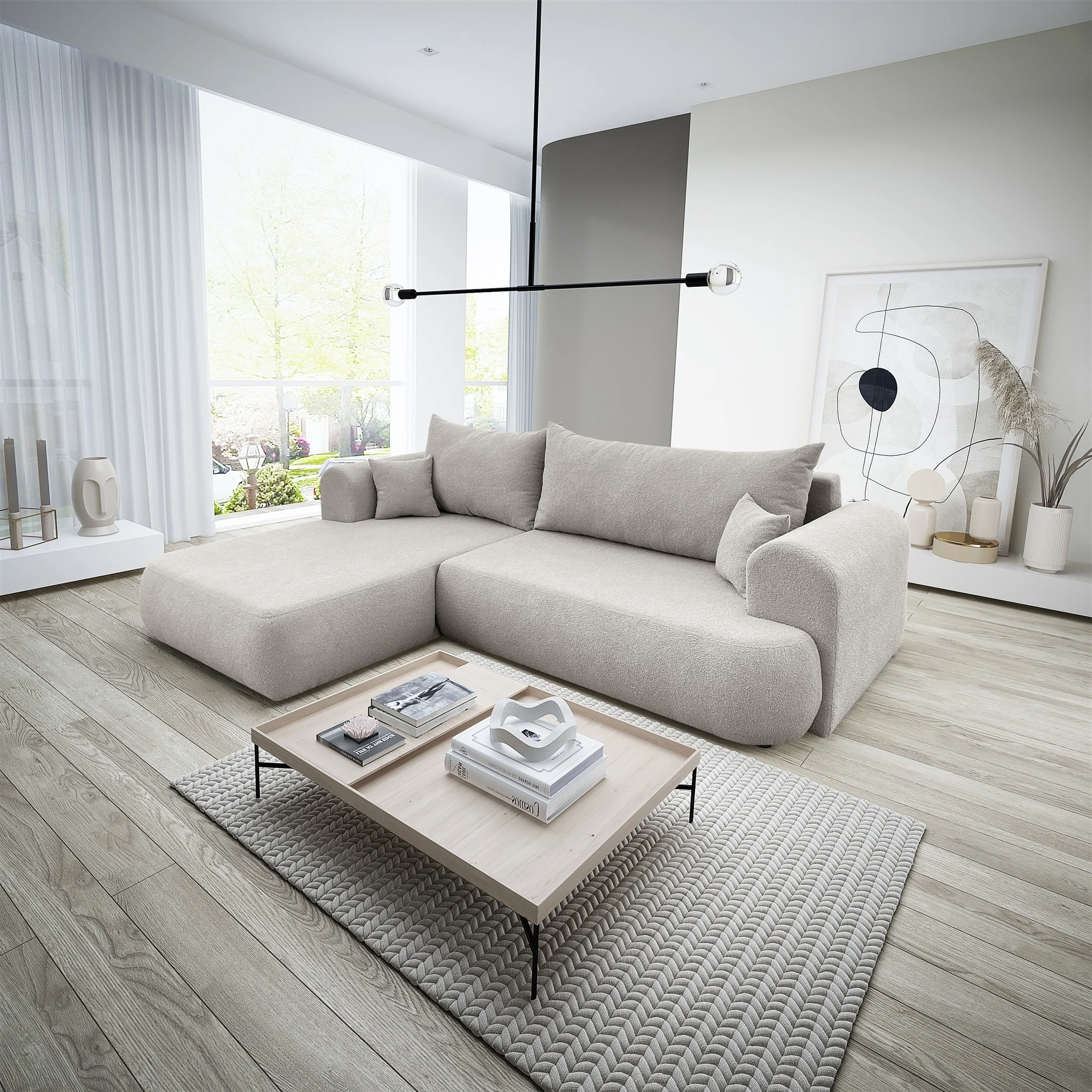 Ecksofa Schlafsofa ANIKE Stoff Now or Never Beige Ottomane Links - Fun Möbel