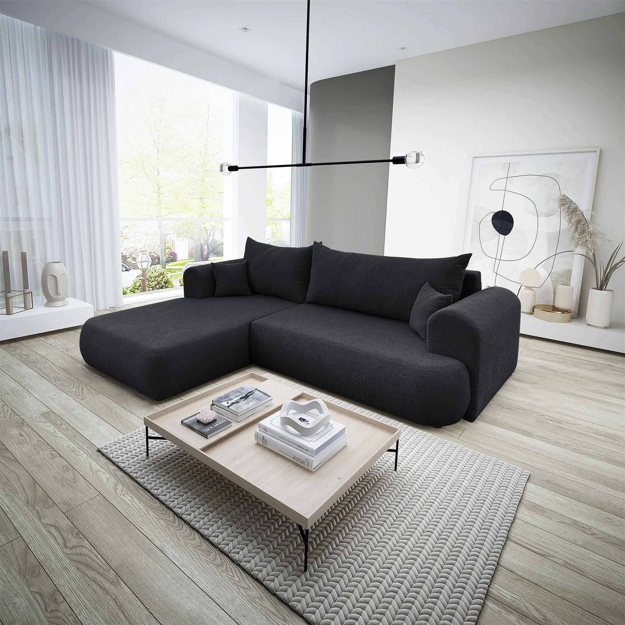 Ecksofa Schlafsofa ANIKE Stoff Now or Never Schwarz Ottomane Links - Fun Möbel