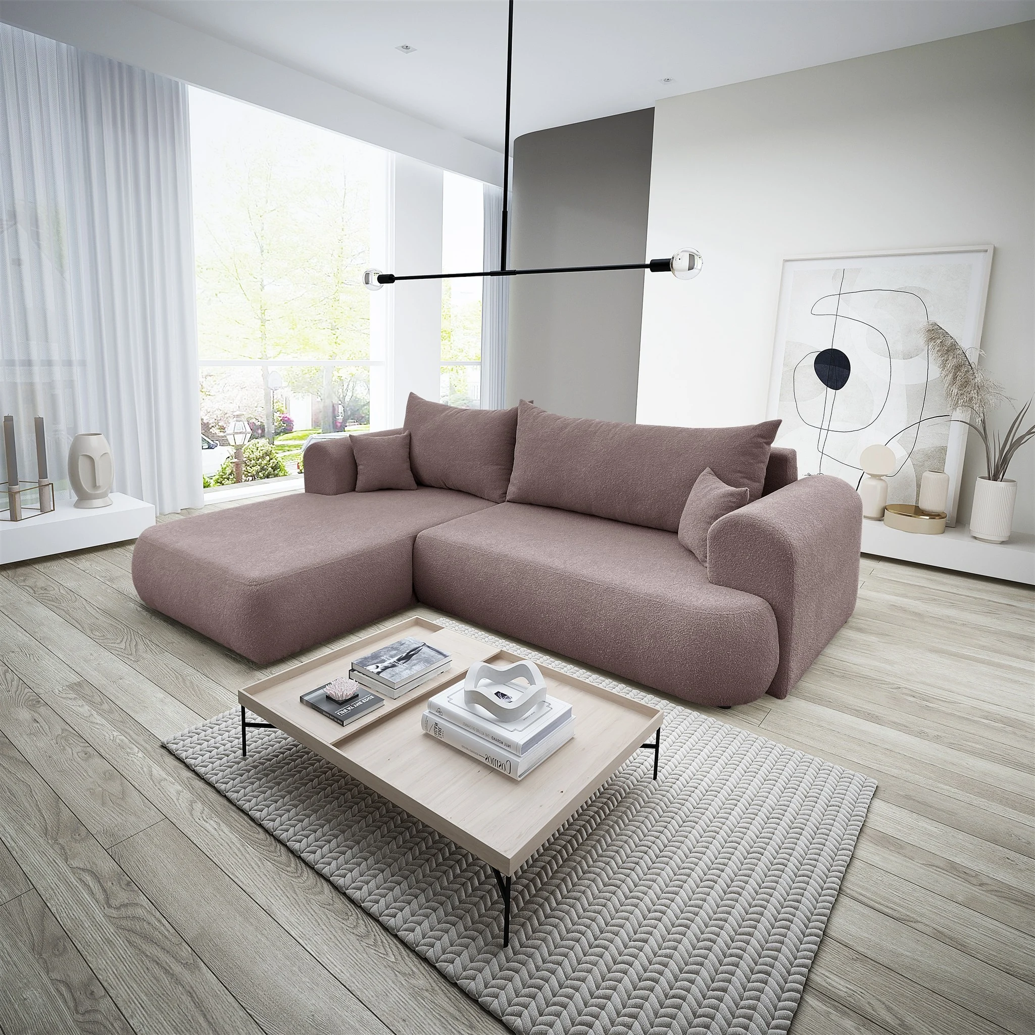 Ecksofa Schlafsofa ANIKE Stoff Now or Never Altrosa Ottomane Links - Fun Möbel