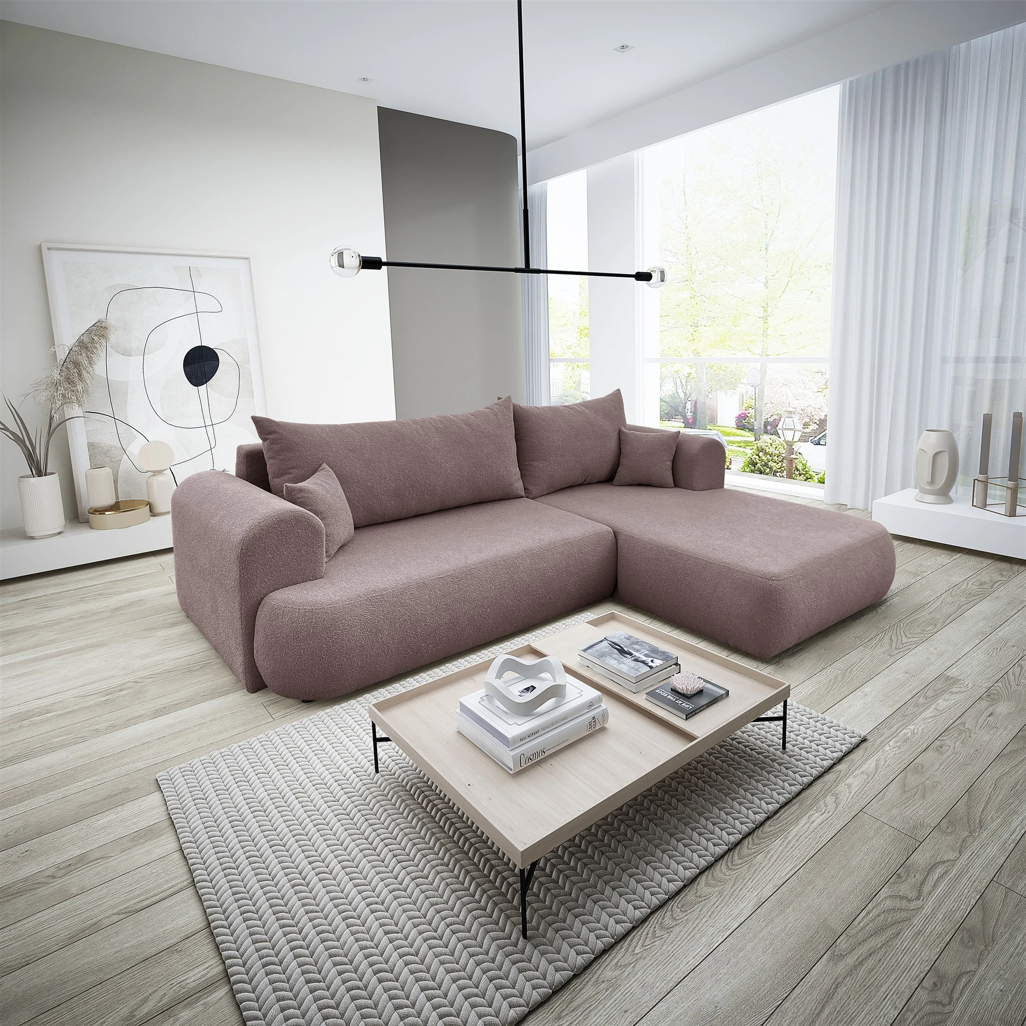 Ecksofa Schlafsofa ANIKE Stoff Now or Never Altrosa Ottomane Rechts - Fun Möbel