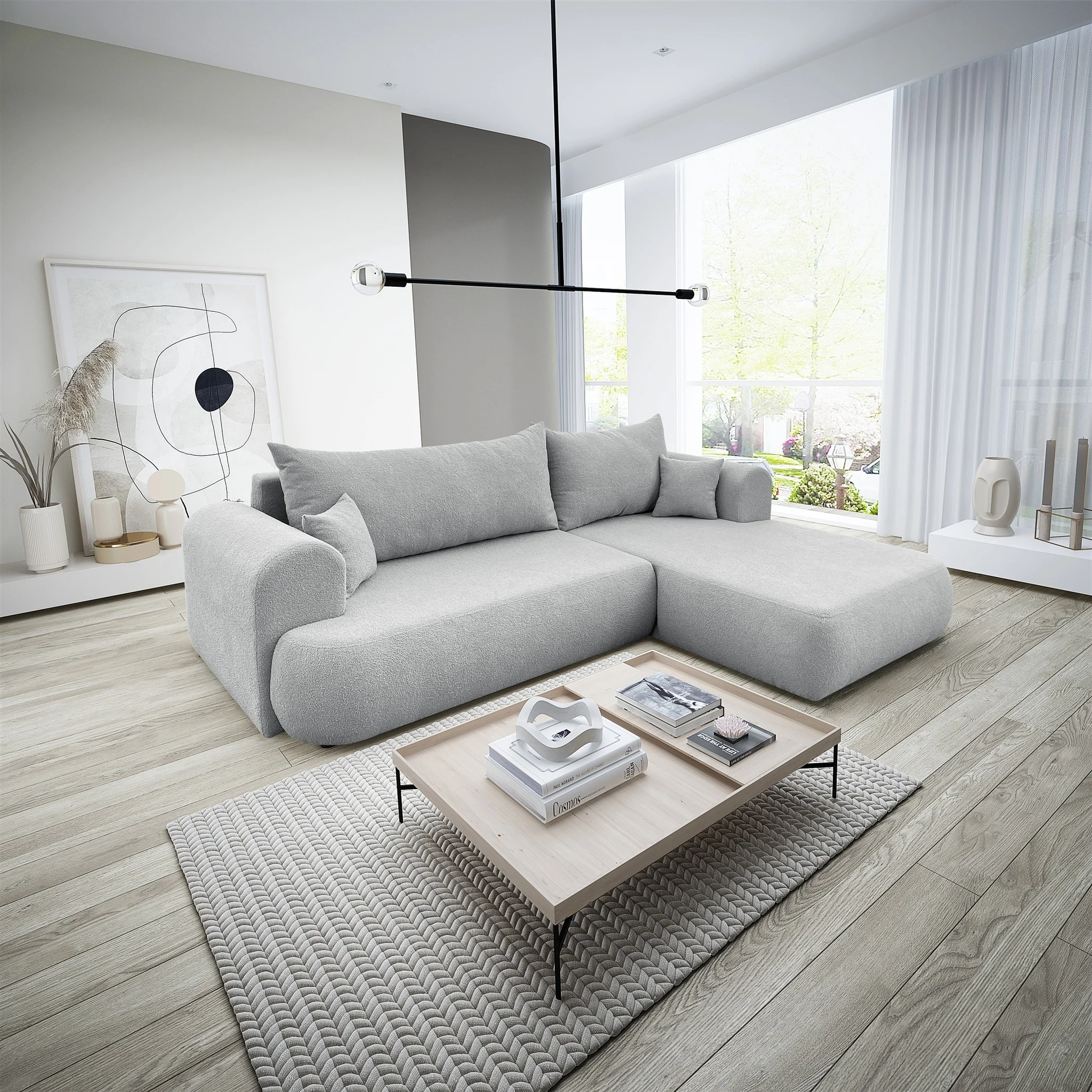 Ecksofa Schlafsofa ANIKE Stoff Now or Never Grau Ottomane Rechts - Fun Möbel