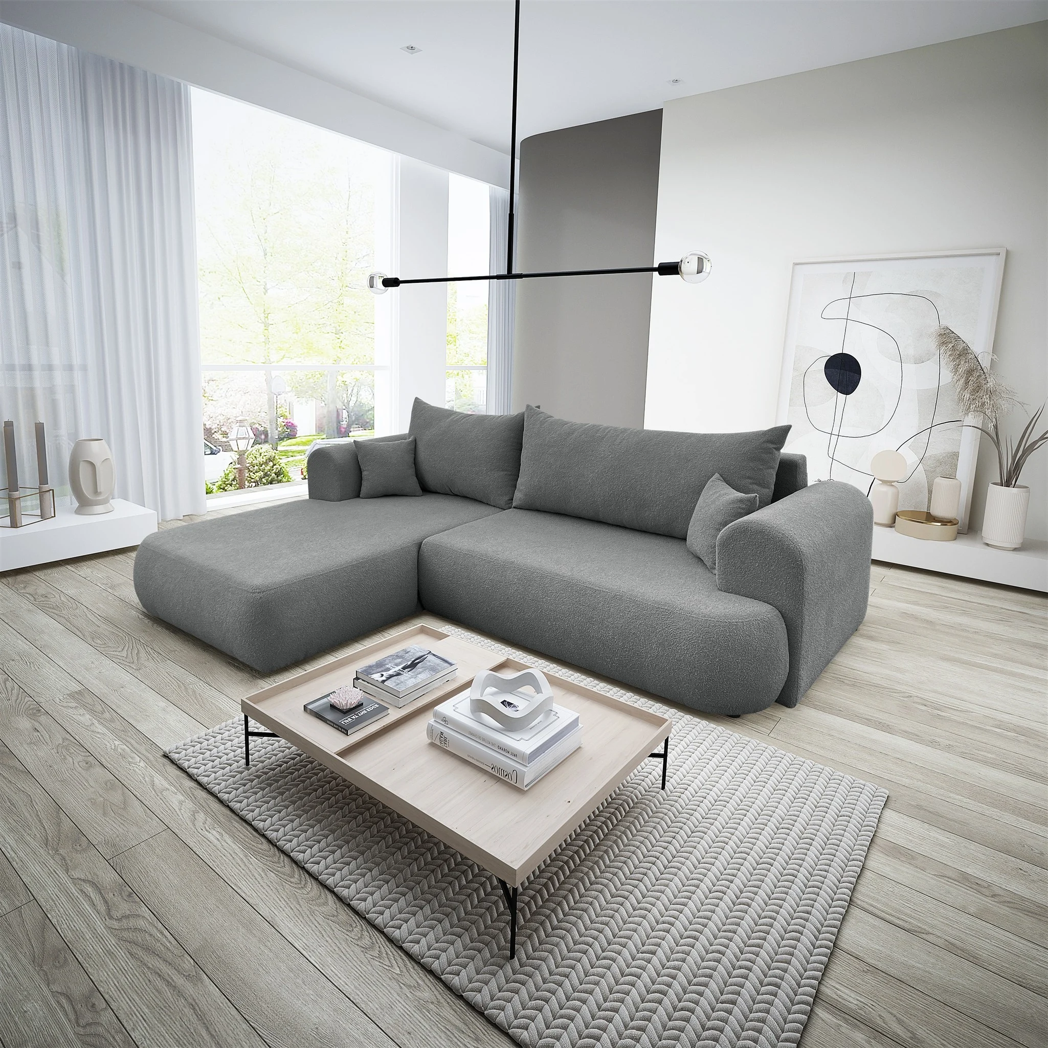 Ecksofa Schlafsofa ANIKE Stoff Now or Never Dunkelgrau Ottomane Links - Fun Möbel