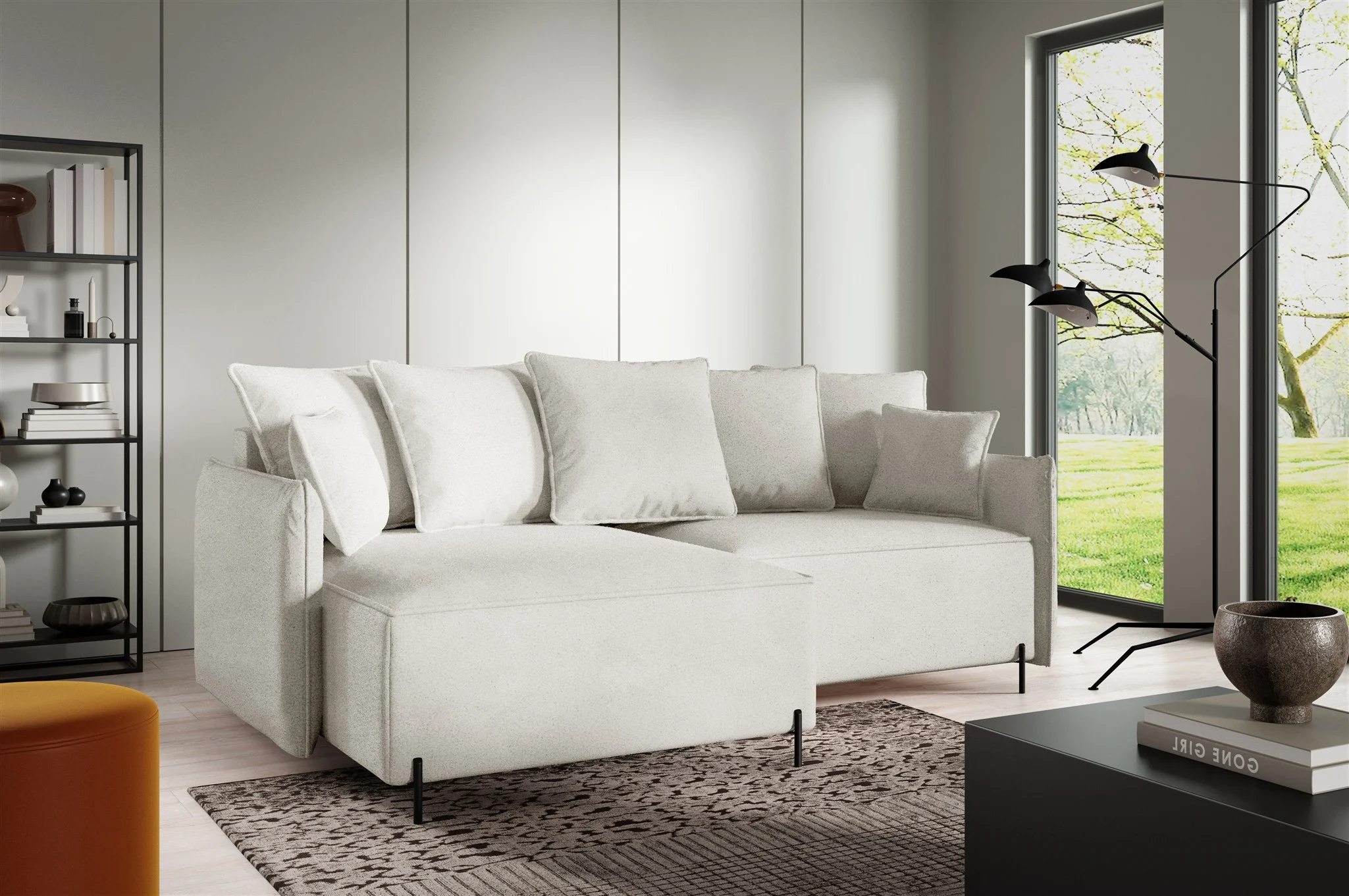 Ecksofa Schlafsofa BETTO Stoff Now or Never Weiß Ottomane Links - Fun Möbel