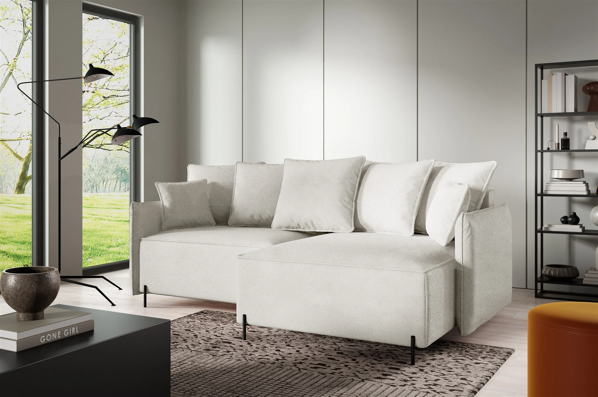 Ecksofa Schlafsofa BETTO Stoff Now or Never Weiß Ottomane Rechts - Fun Möbel