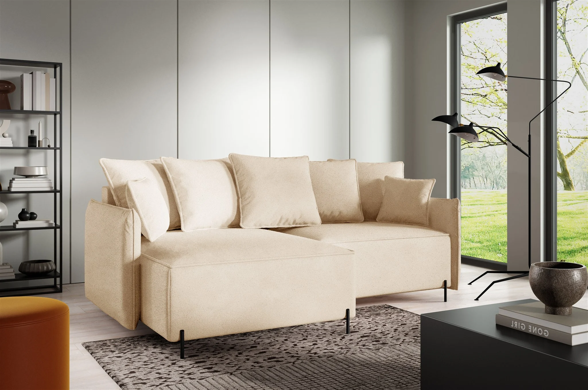 Ecksofa Schlafsofa BETTO Stoff Now or Never Beige Ottomane Links - Fun Möbel
