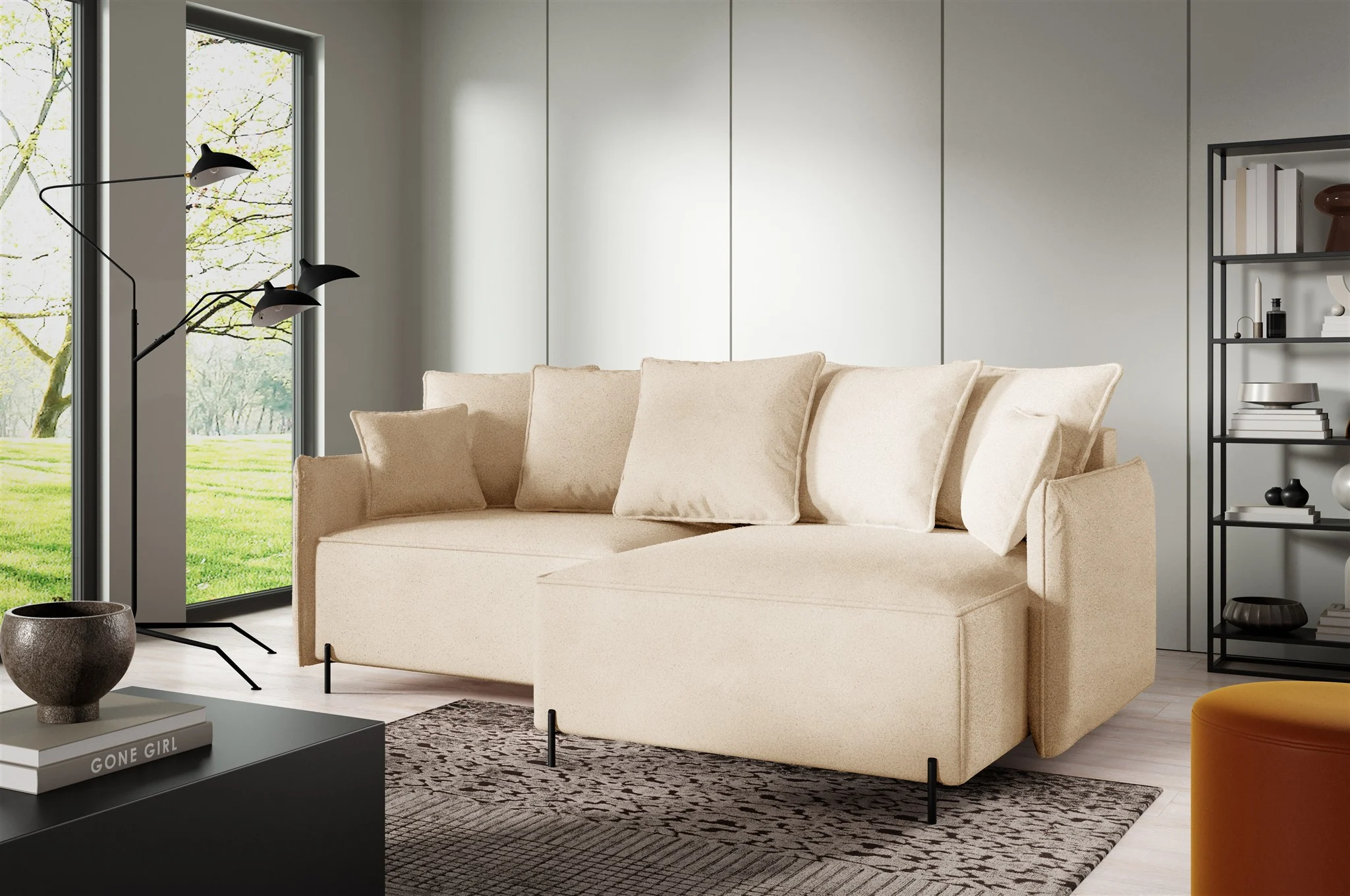 Ecksofa Schlafsofa BETTO Stoff Now or Never Beige Ottomane Rechts - Fun Möbel