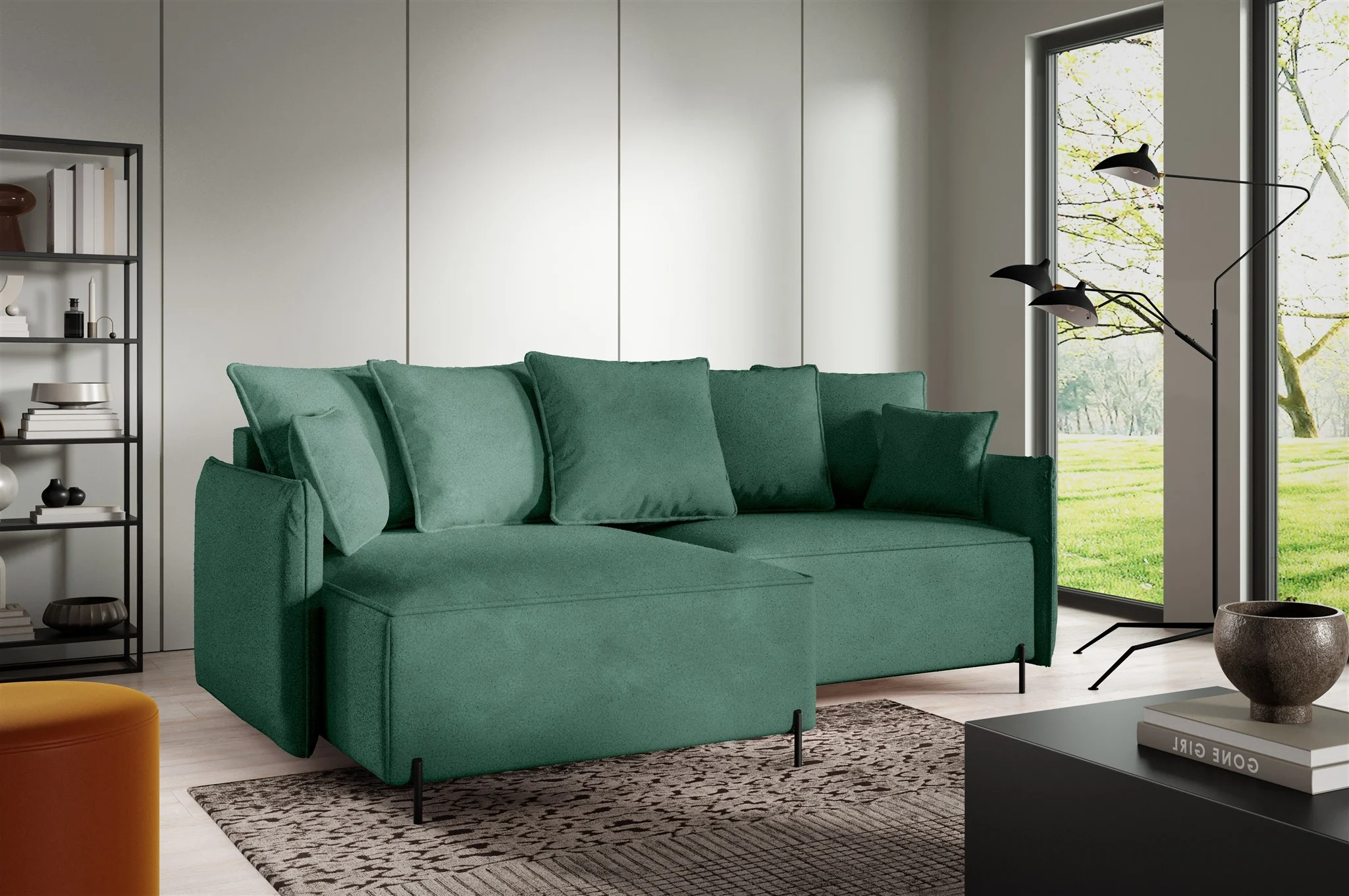 Ecksofa Schlafsofa BETTO Stoff Now or Never Grün Ottomane Links - Fun Möbel