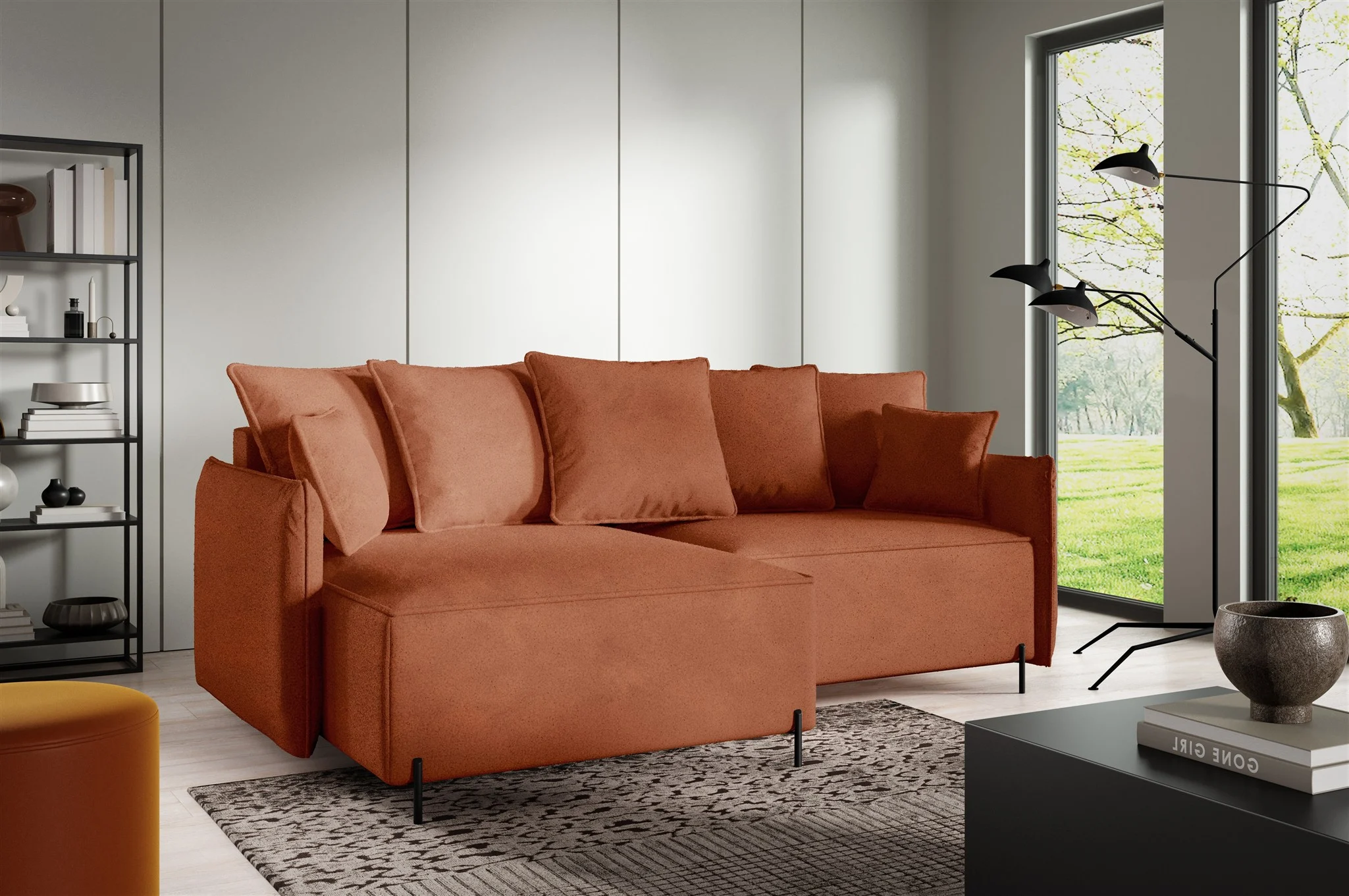 Ecksofa Schlafsofa BETTO Stoff Now or Never Rostbraun Ottomane Links - Fun Möbel