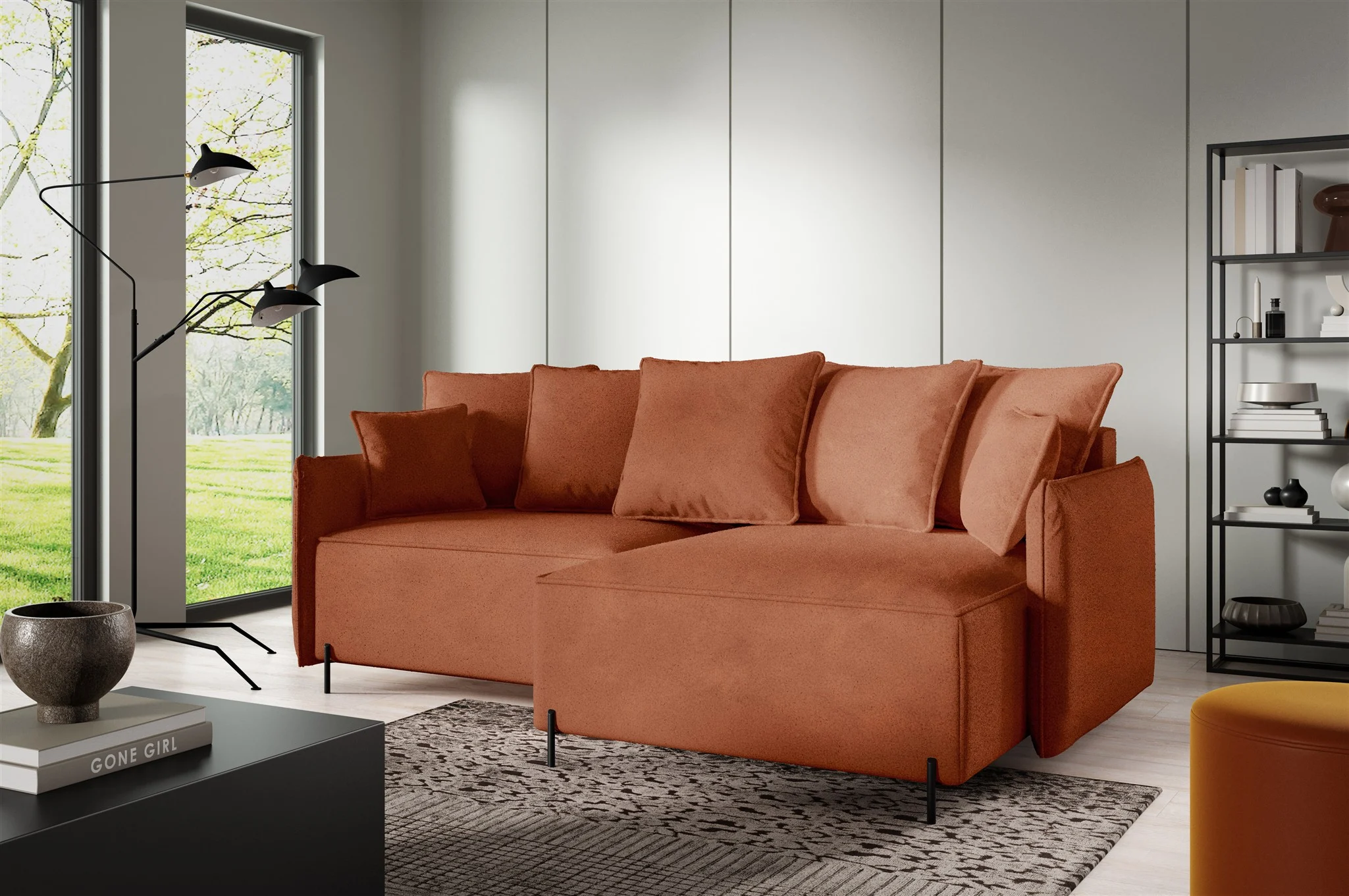 Ecksofa Schlafsofa BETTO Stoff Now or Never Rostbraun Ottomane Rechts - Fun Möbel