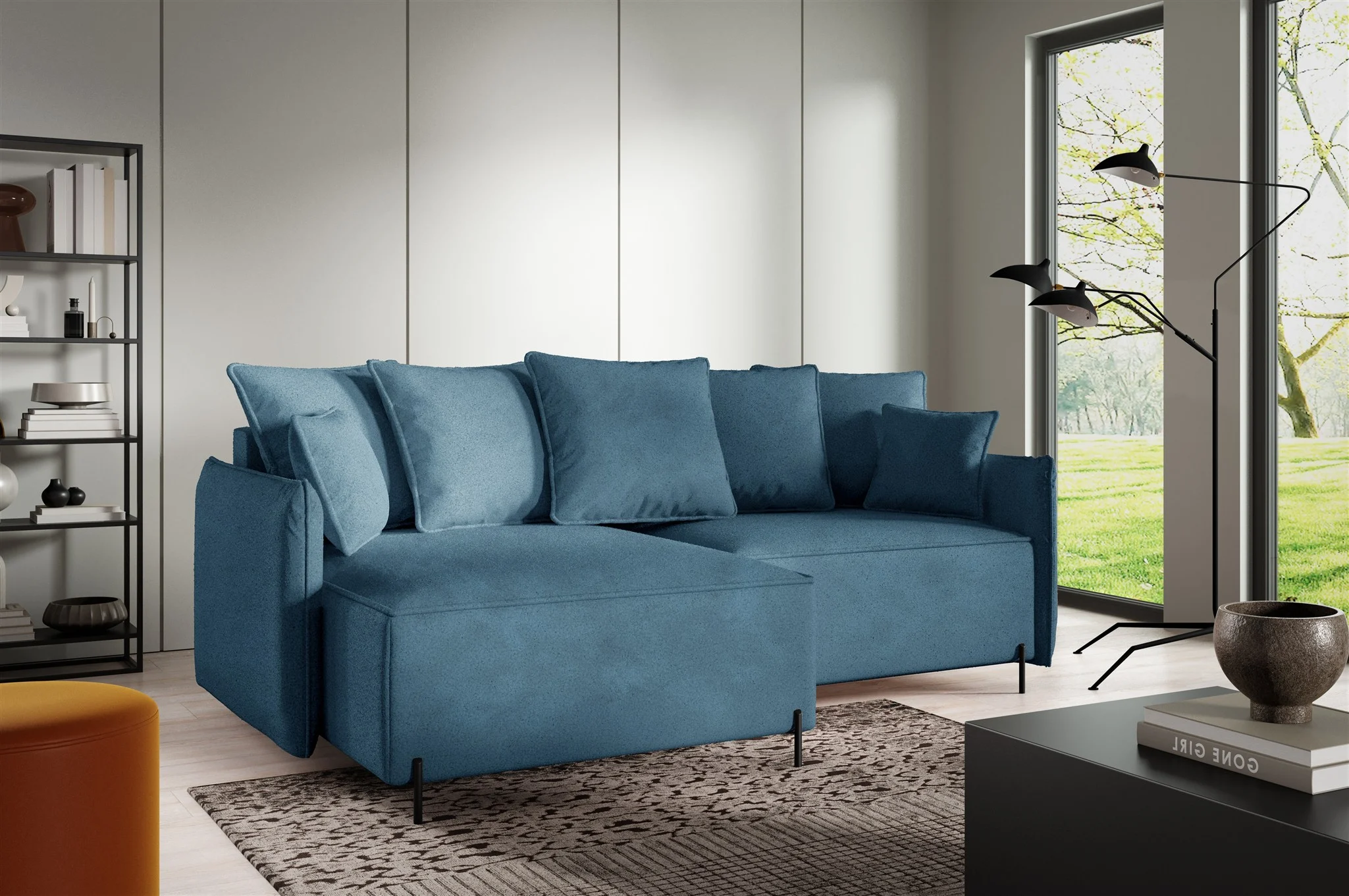 Ecksofa Schlafsofa BETTO Stoff Now or Never Meeresblau Ottomane Links - Fun Möbel
