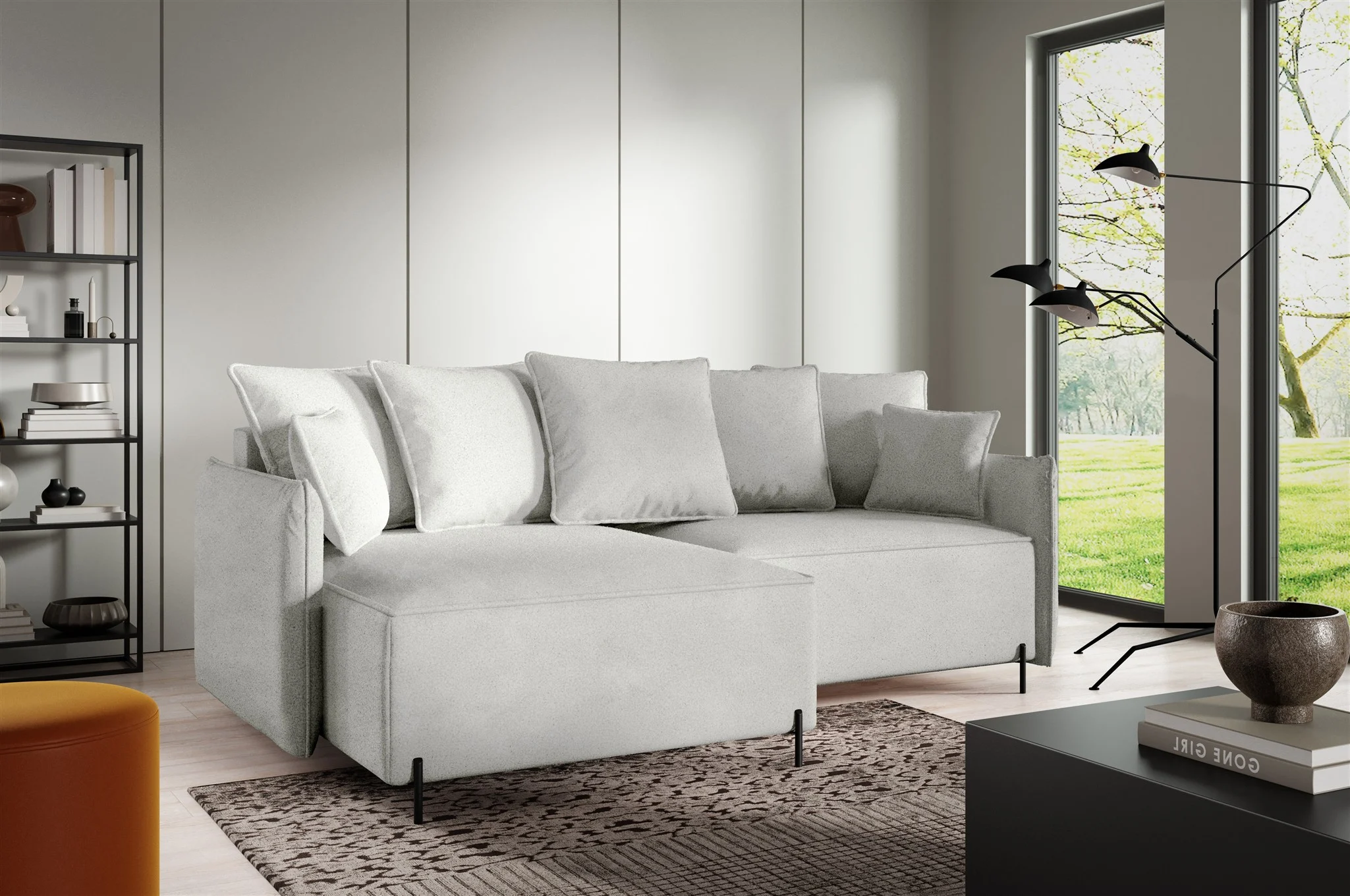 Ecksofa Schlafsofa BETTO Stoff Now or Never Hellgrau Ottomane Links - Fun Möbel