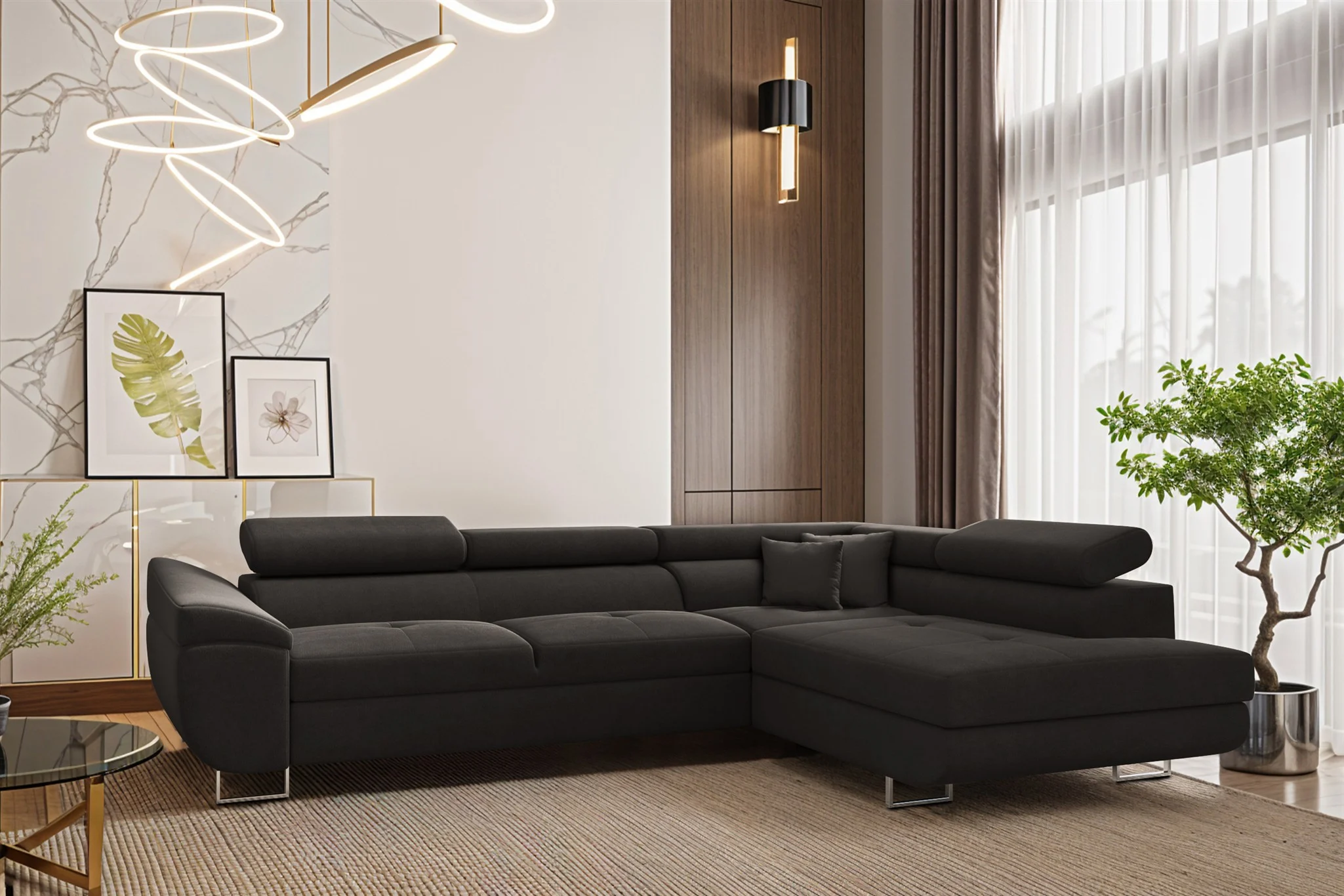 Ecksofa Schlafsofa Sofa CARMELO in Stoff Nova Grafit Ottomane Rechts - Fun Möbel