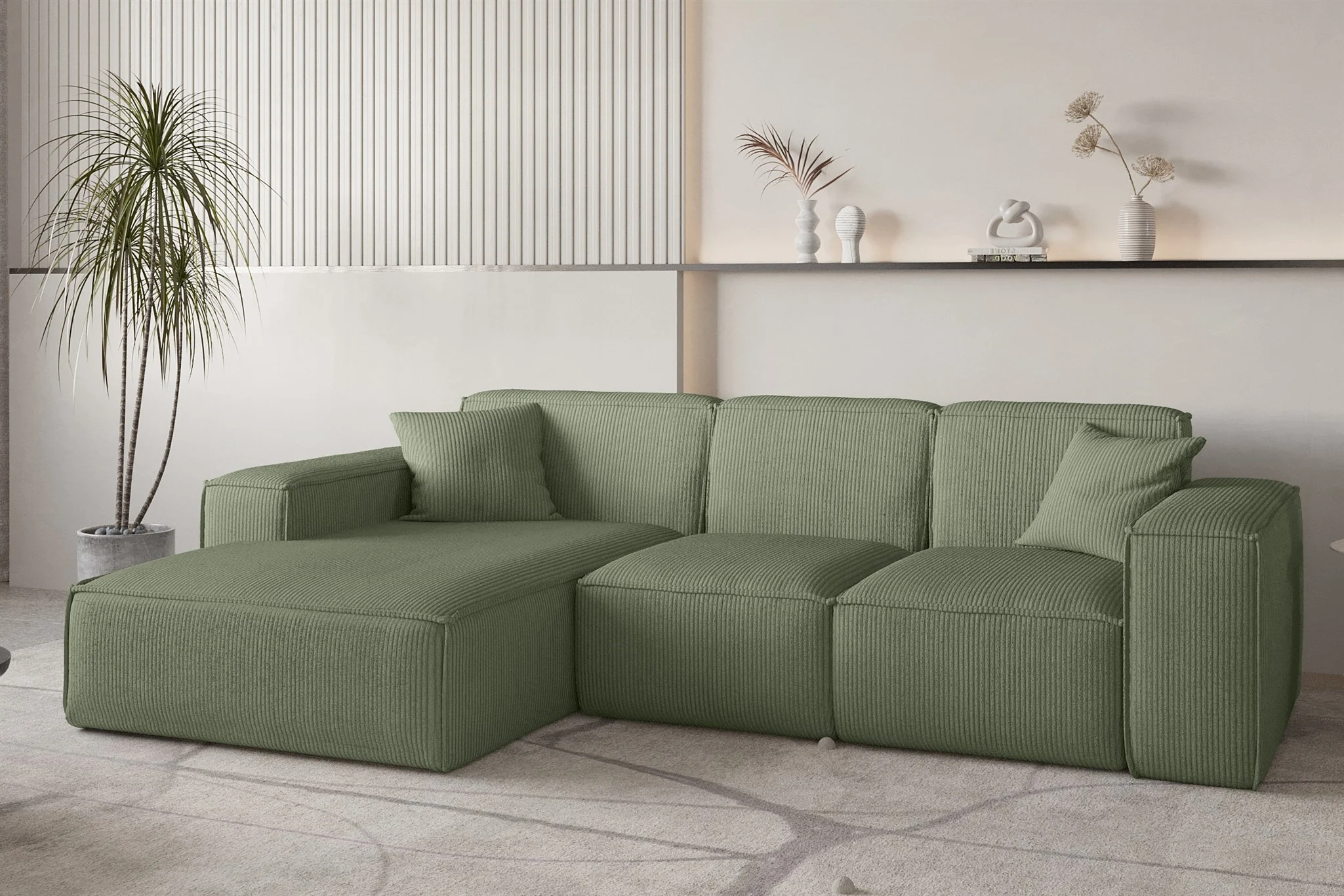 Ecksofa Designersofa CELES PREMIUM in Stoff Scala Forest Ottomane Links - Fun Möbel