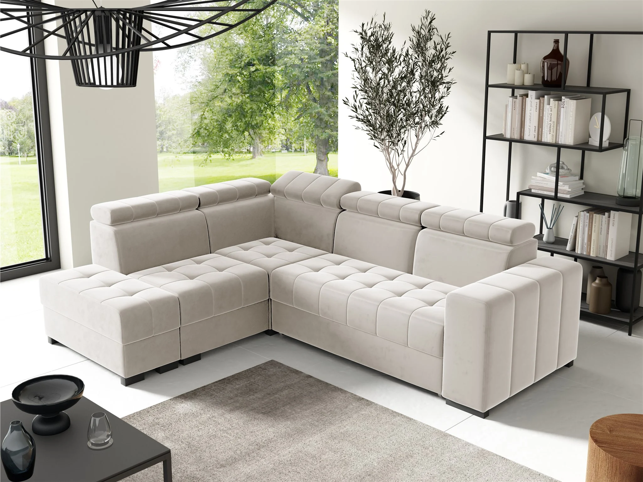 Ecksofa Schlafsofa Sofa CESENA Stoff Salvador Beige Ottomane Links - Fun Möbel