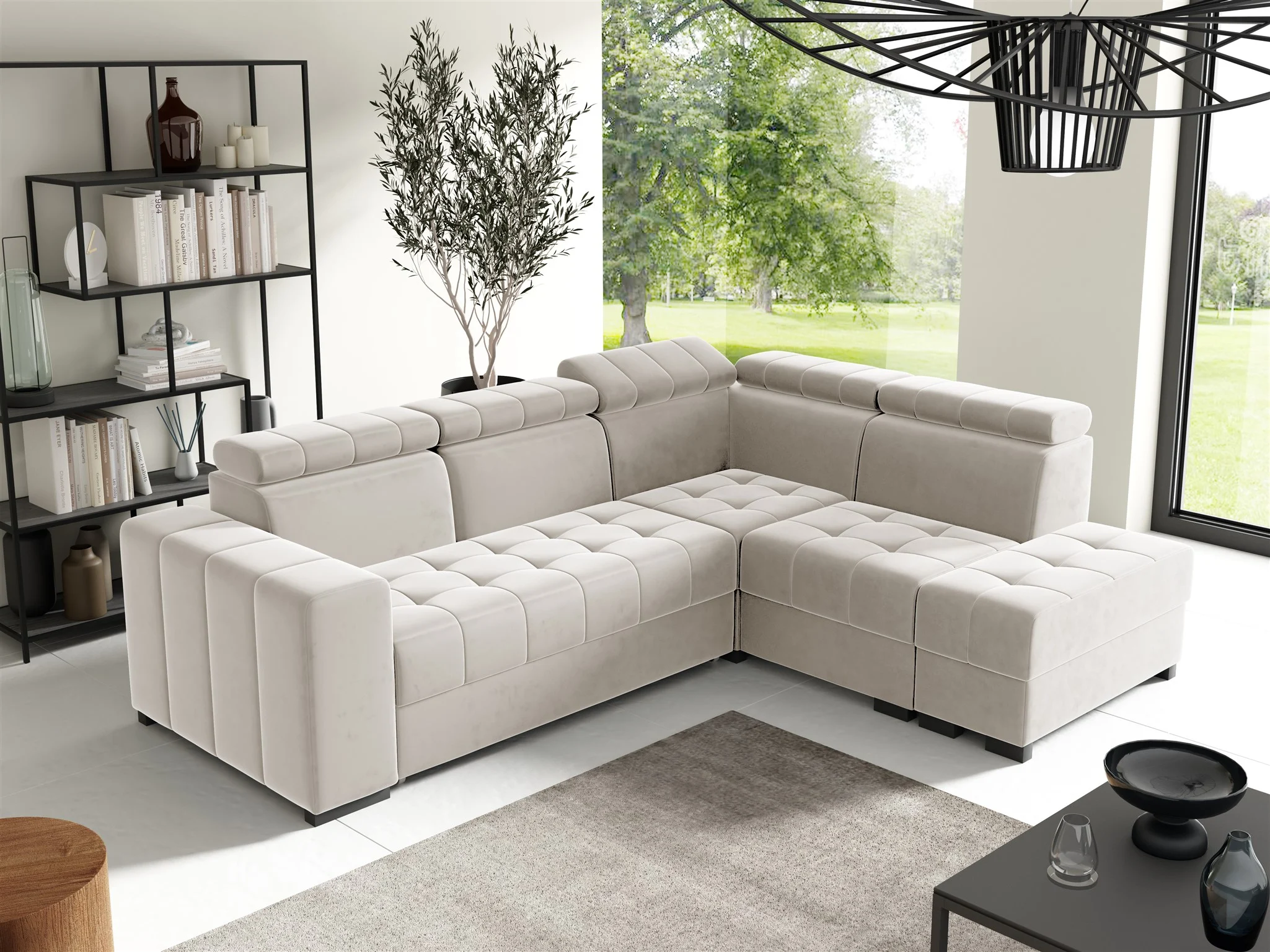 Ecksofa Schlafsofa Sofa CESENA Stoff Salvador Beige Ottomane Rechts - Fun Möbel