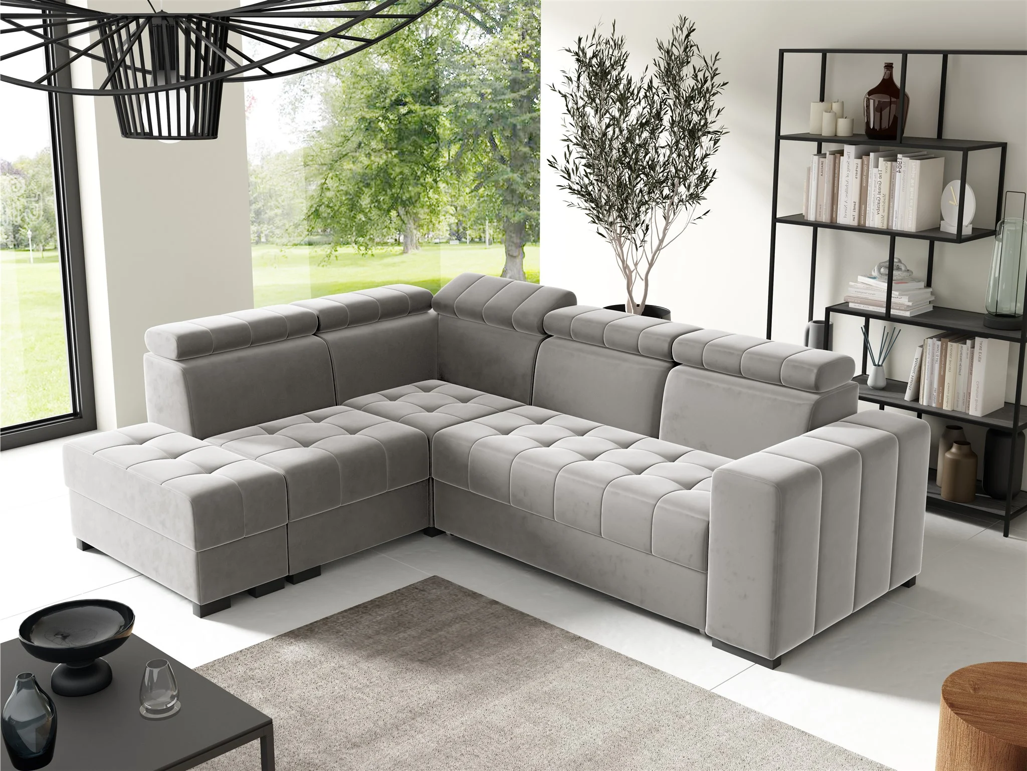 Ecksofa Schlafsofa Sofa CESENA Stoff Salvador Silbergrau Ottomane Links - Fun Möbel