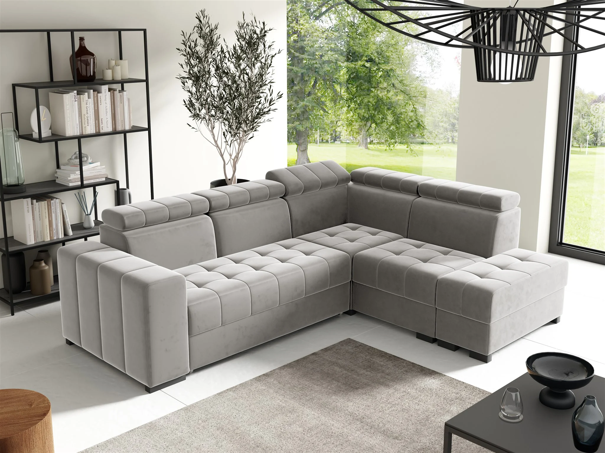 Ecksofa Schlafsofa Sofa CESENA Stoff Salvador Silbergrau Ottomane Rechts - Fun Möbel