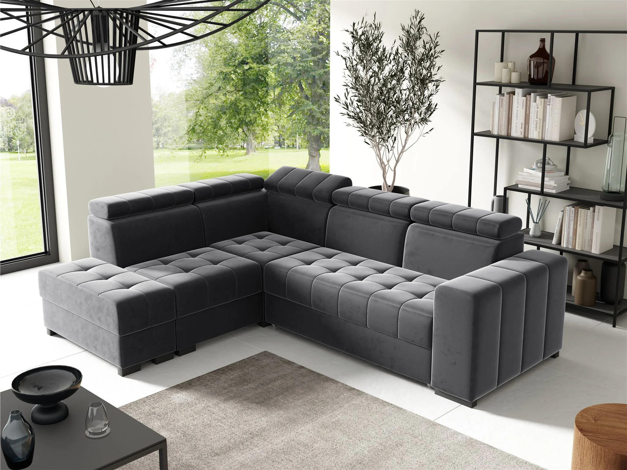 Ecksofa Schlafsofa Sofa CESENA Stoff Salvador Grafit Ottomane Links - Fun Möbel
