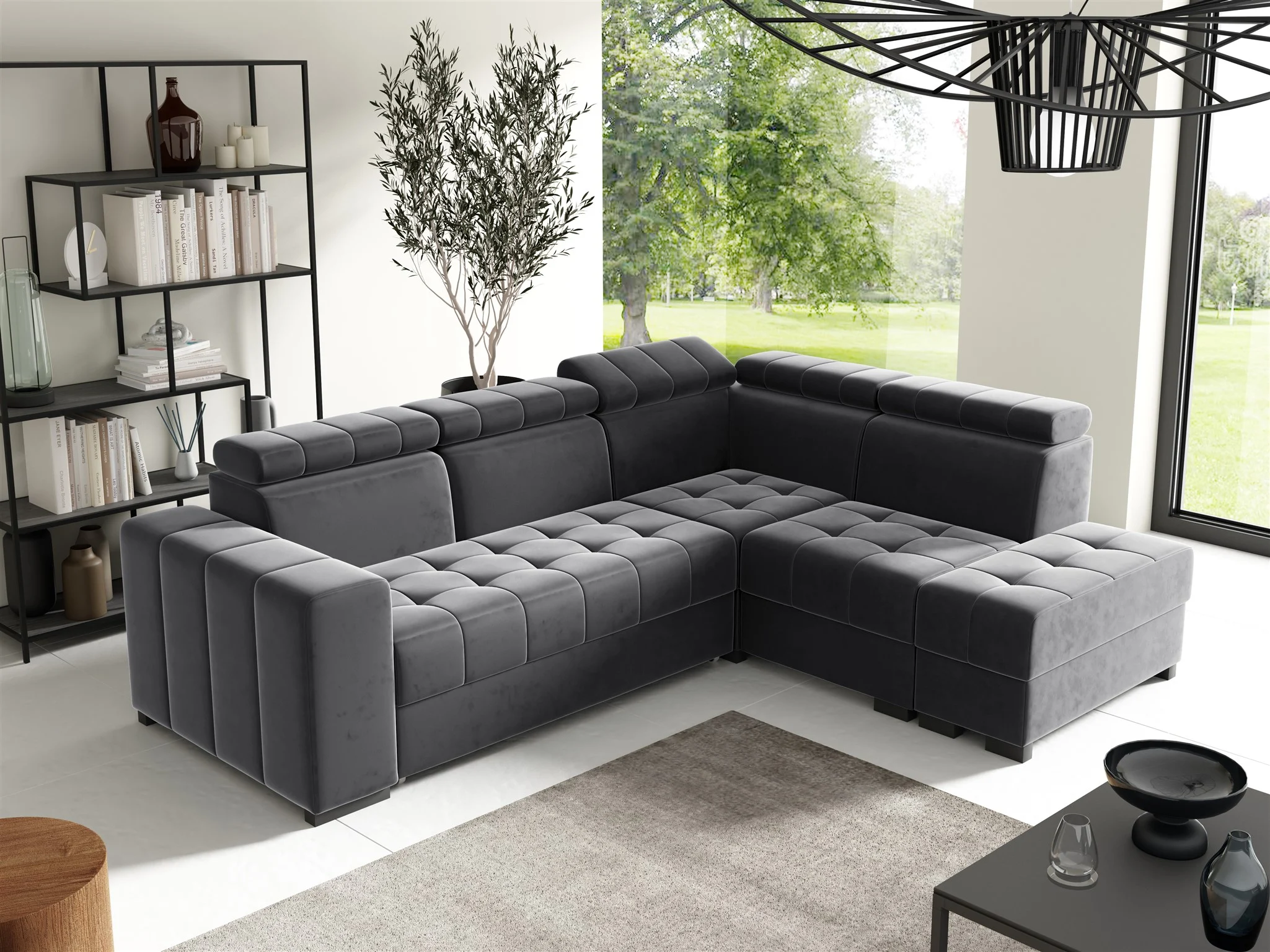 Ecksofa Schlafsofa Sofa CESENA Stoff Salvador Grafit Ottomane Rechts - Fun Möbel