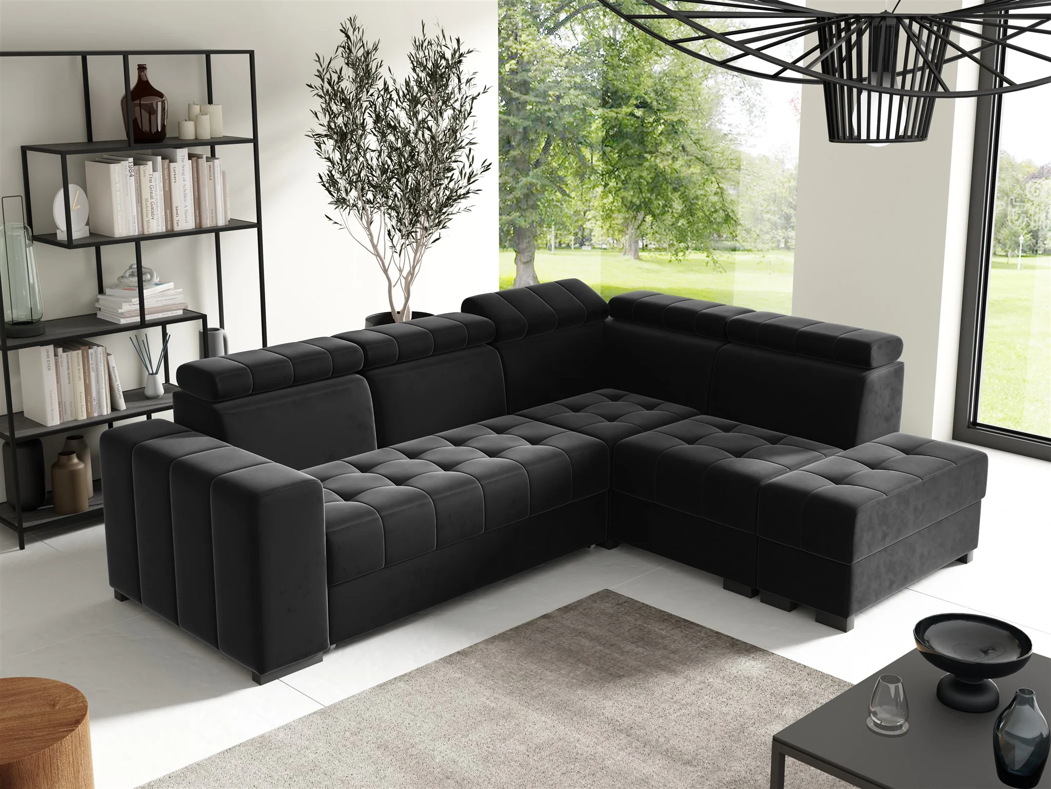 Ecksofa Schlafsofa Sofa CESENA Stoff Salvador Schwarz Ottomane Rechts - Fun Möbel