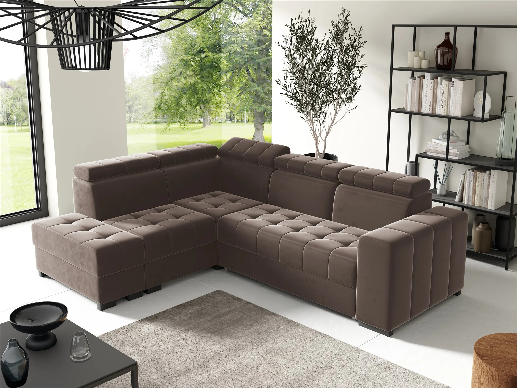 Ecksofa Schlafsofa Sofa CESENA Stoff Salvador Schokobraun Ottomane Links - Fun Möbel