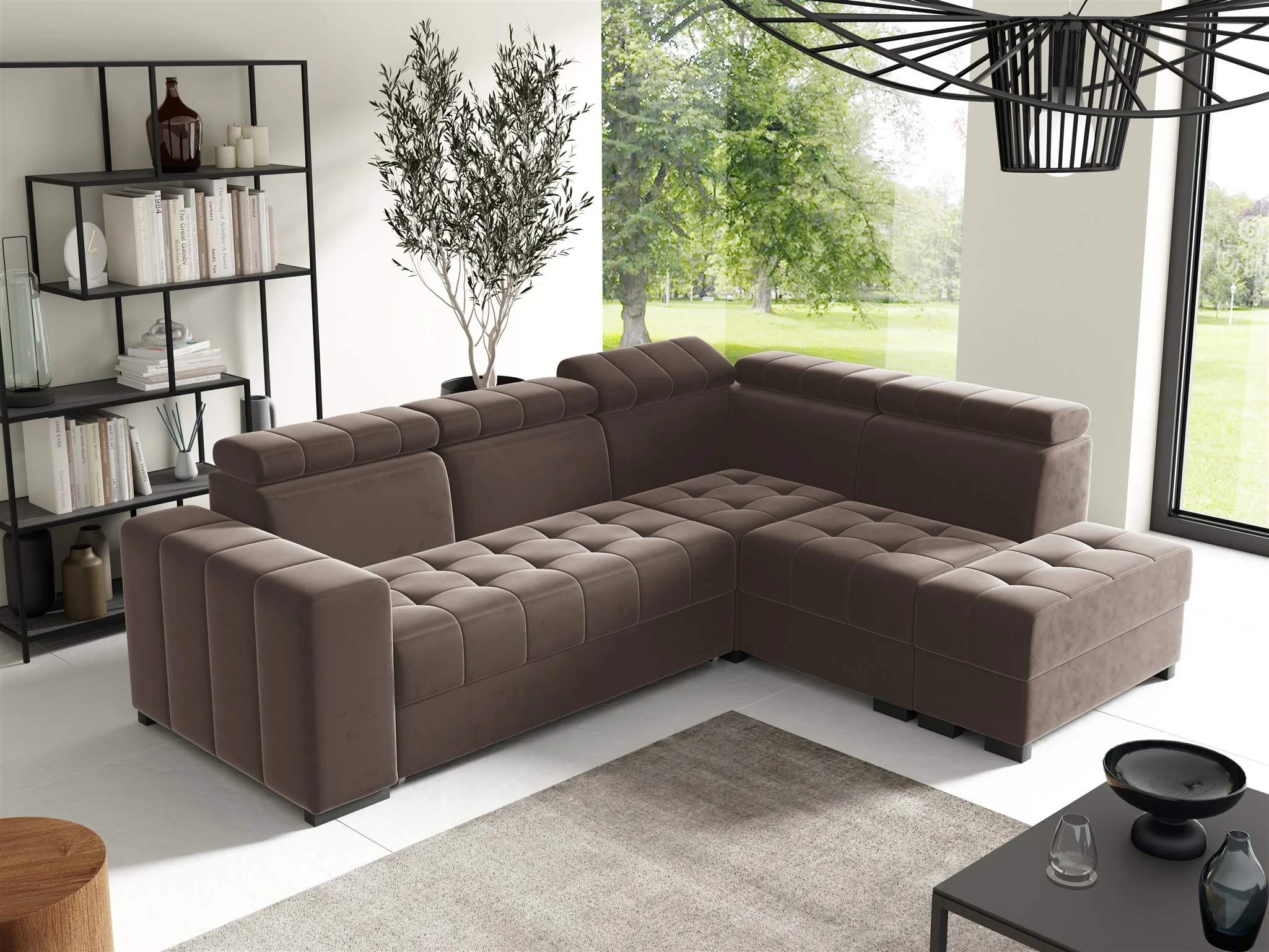 Ecksofa Schlafsofa Sofa CESENA Stoff Salvador Schokobraun Ottomane Rechts - Fun Möbel