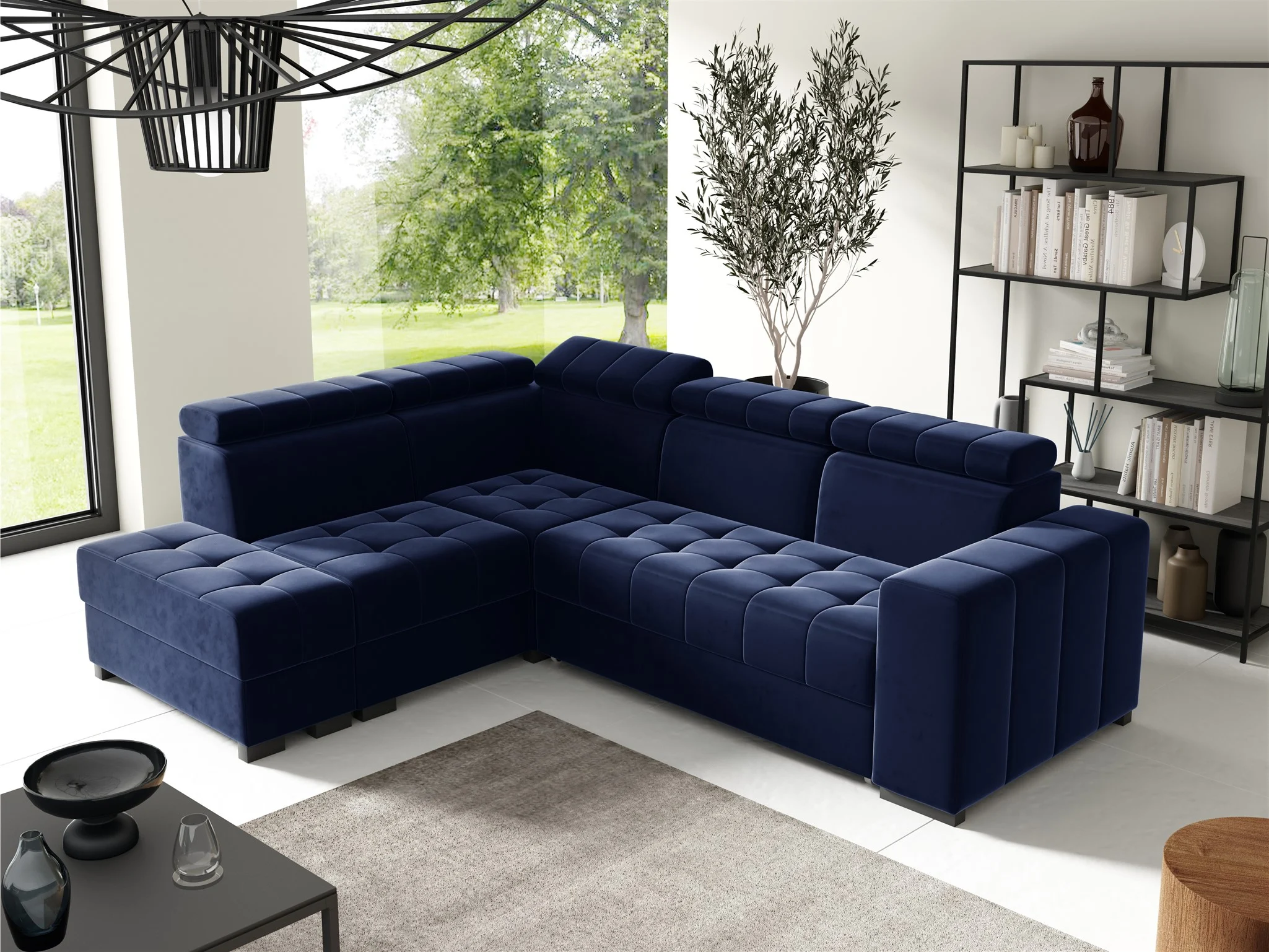 Ecksofa Schlafsofa Sofa CESENA Stoff Salvador Dunkelblau Ottomane Links - Fun Möbel