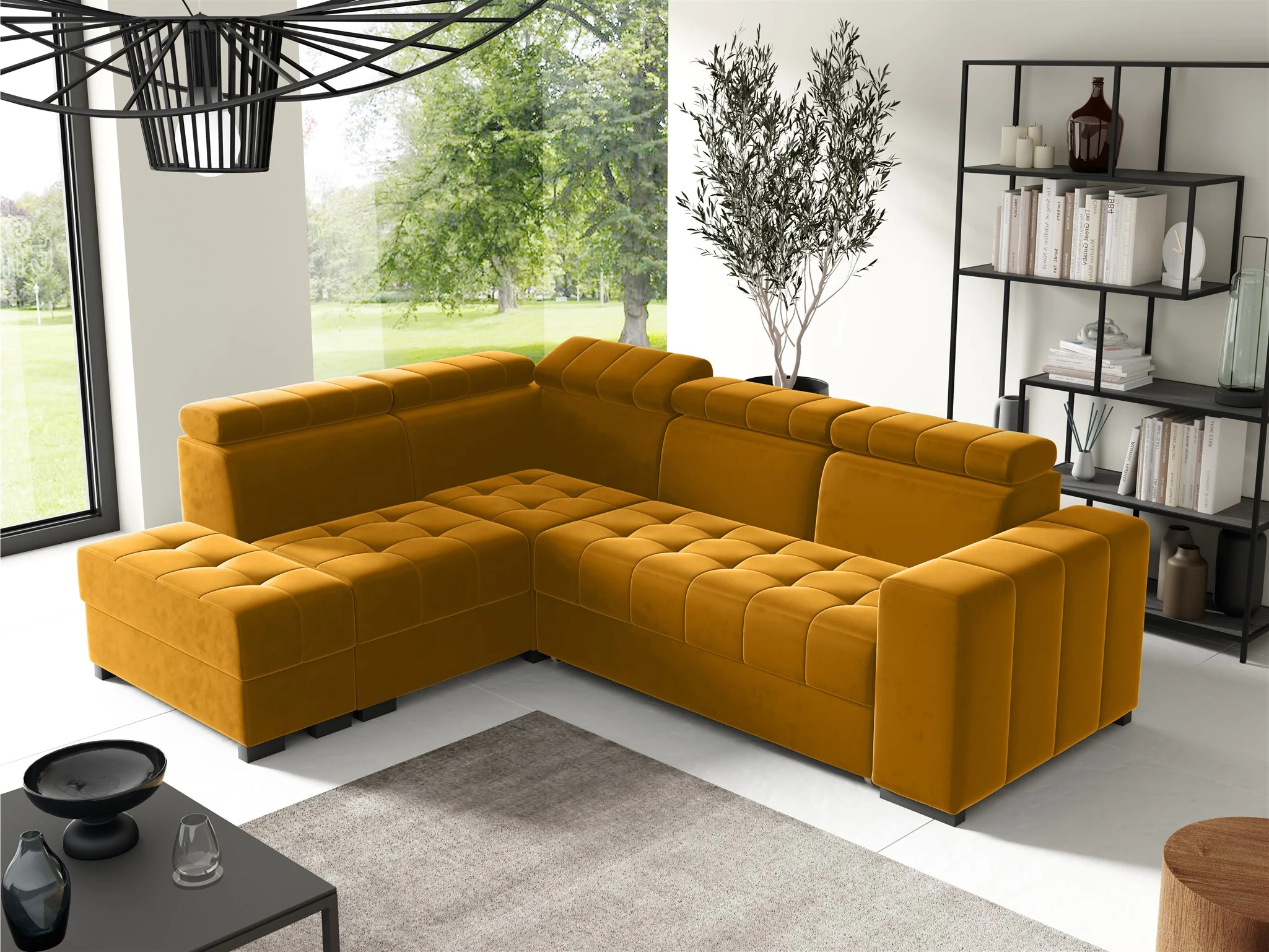 Ecksofa Schlafsofa Sofa CESENA Stoff Salvador Honiggelb Ottomane Links - Fun Möbel