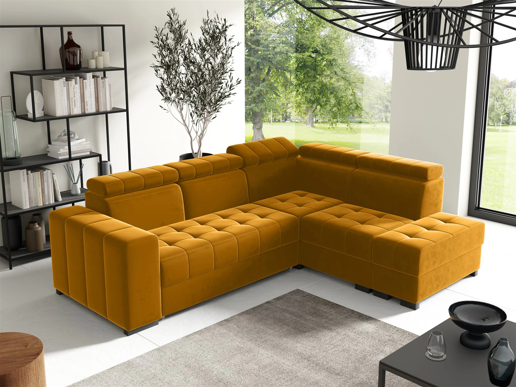 Ecksofa Schlafsofa Sofa CESENA Stoff Salvador Honiggelb Ottomane Rechts - Fun Möbel