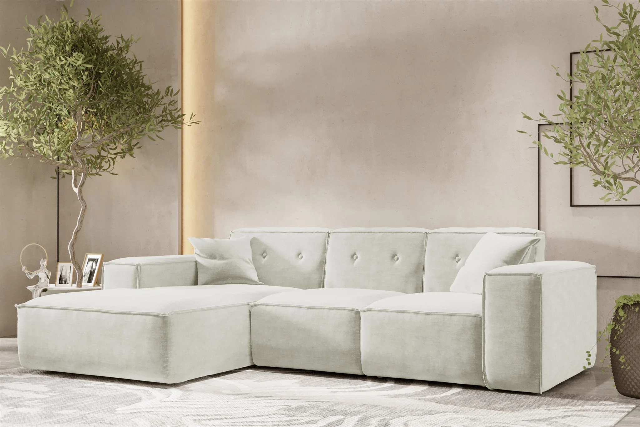 Ecksofa Designersofa CESINA Stoff Perfect Harmony Cremeweiß Ottomane Links - Fun Möbel