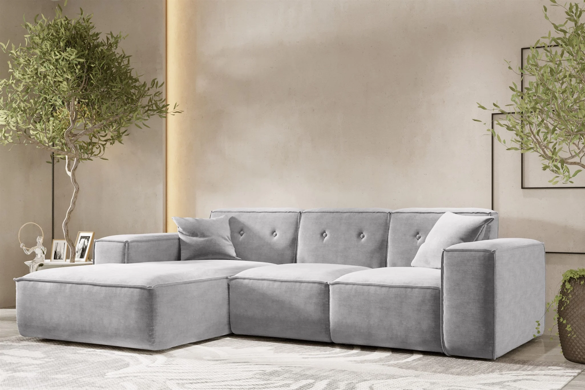 Ecksofa Designersofa CESINA Stoff Perfect Harmony Grau Ottomane Links - Fun Möbel