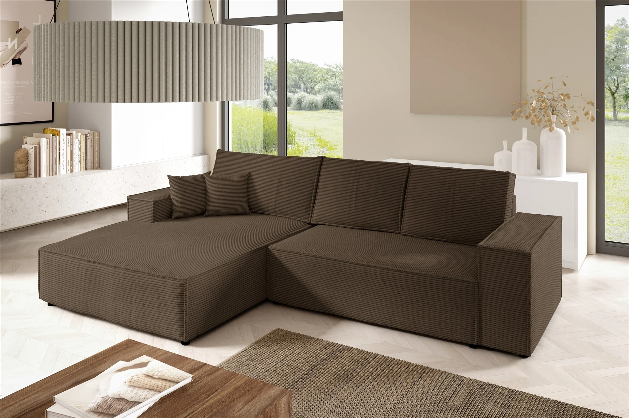 Ecksofa Schlafsofa CORUNIA Stoff Poso Braun Ottomane Links - Fun Möbel
