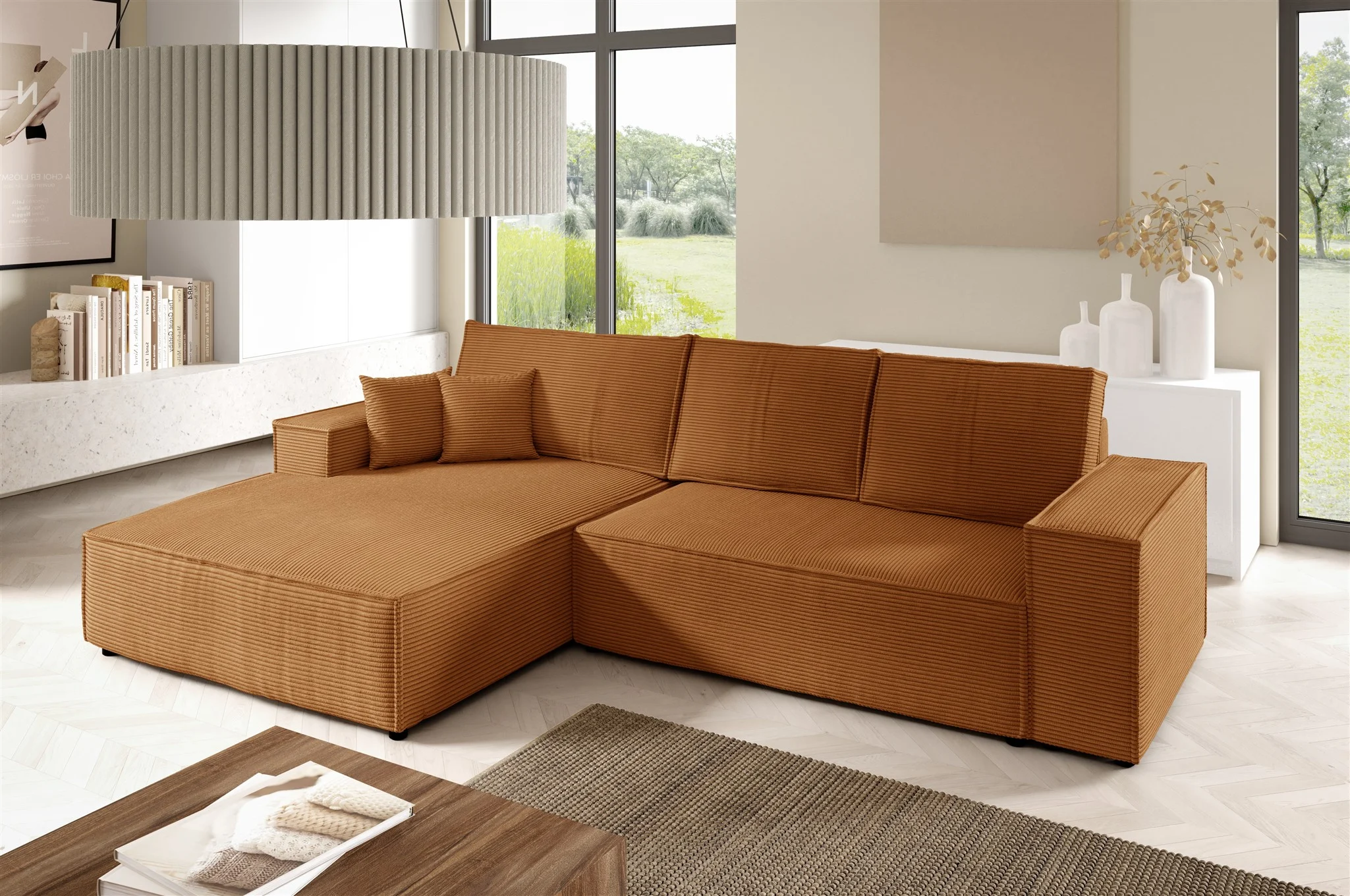 Ecksofa Schlafsofa CORUNIA Stoff Poso Rostbraun Ottomane Links - Fun Möbel