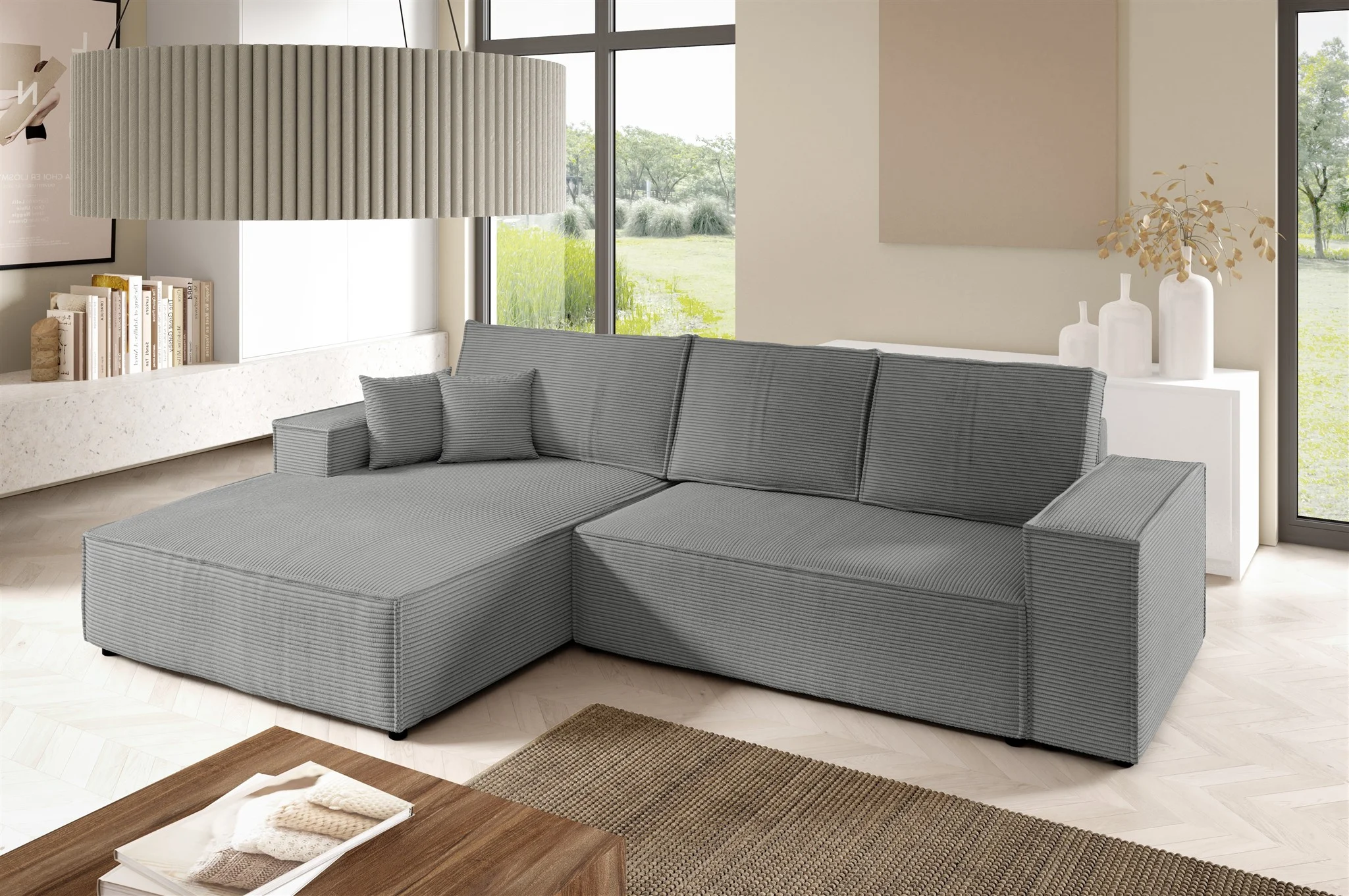 Ecksofa Schlafsofa CORUNIA Stoff Poso Graublau Ottomane Links - Fun Möbel