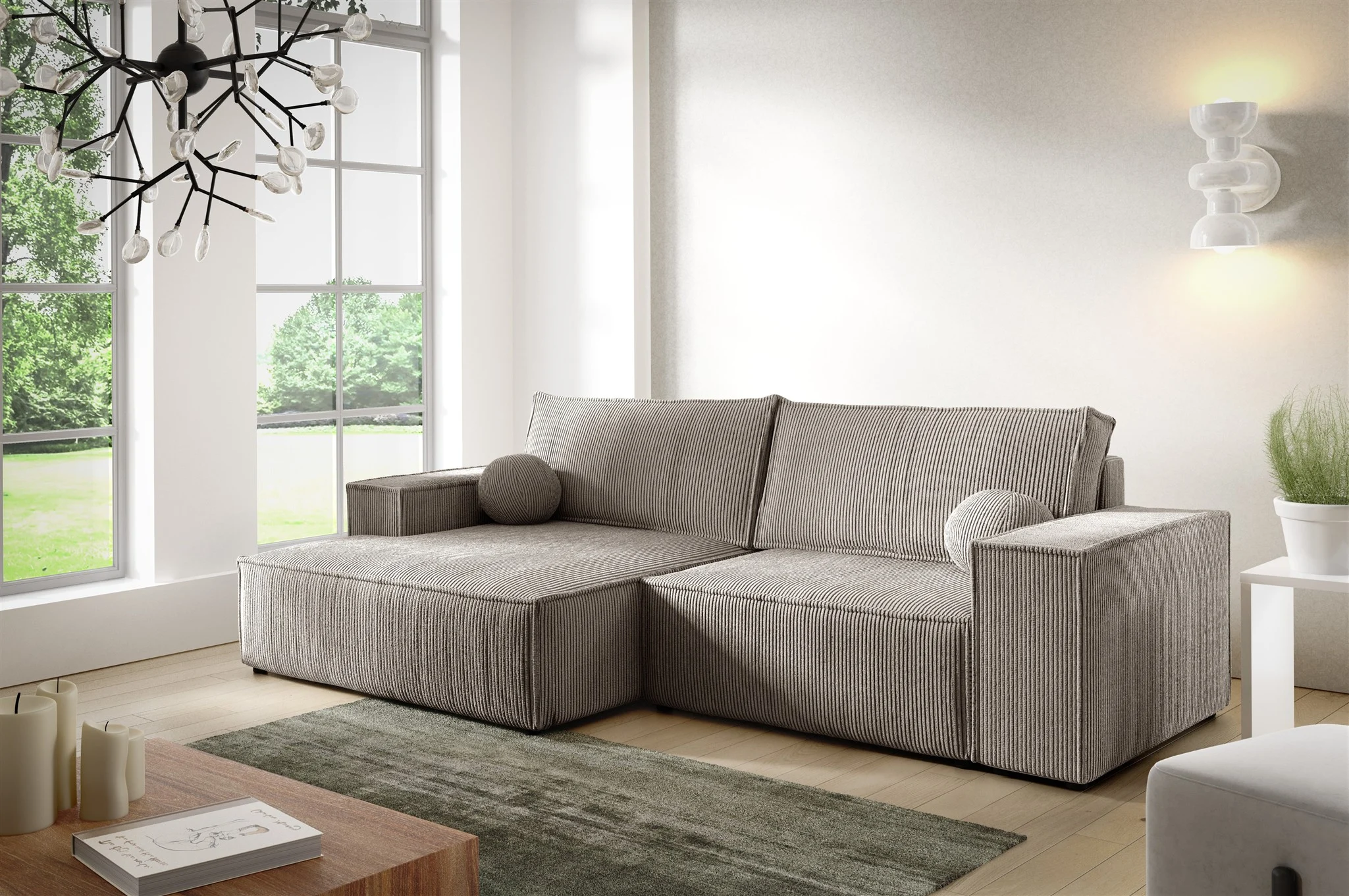 Ecksofa Schlafsofa CORUNIA XS Stoff Poso Hellbraun Ottomane Links - Fun Möbel