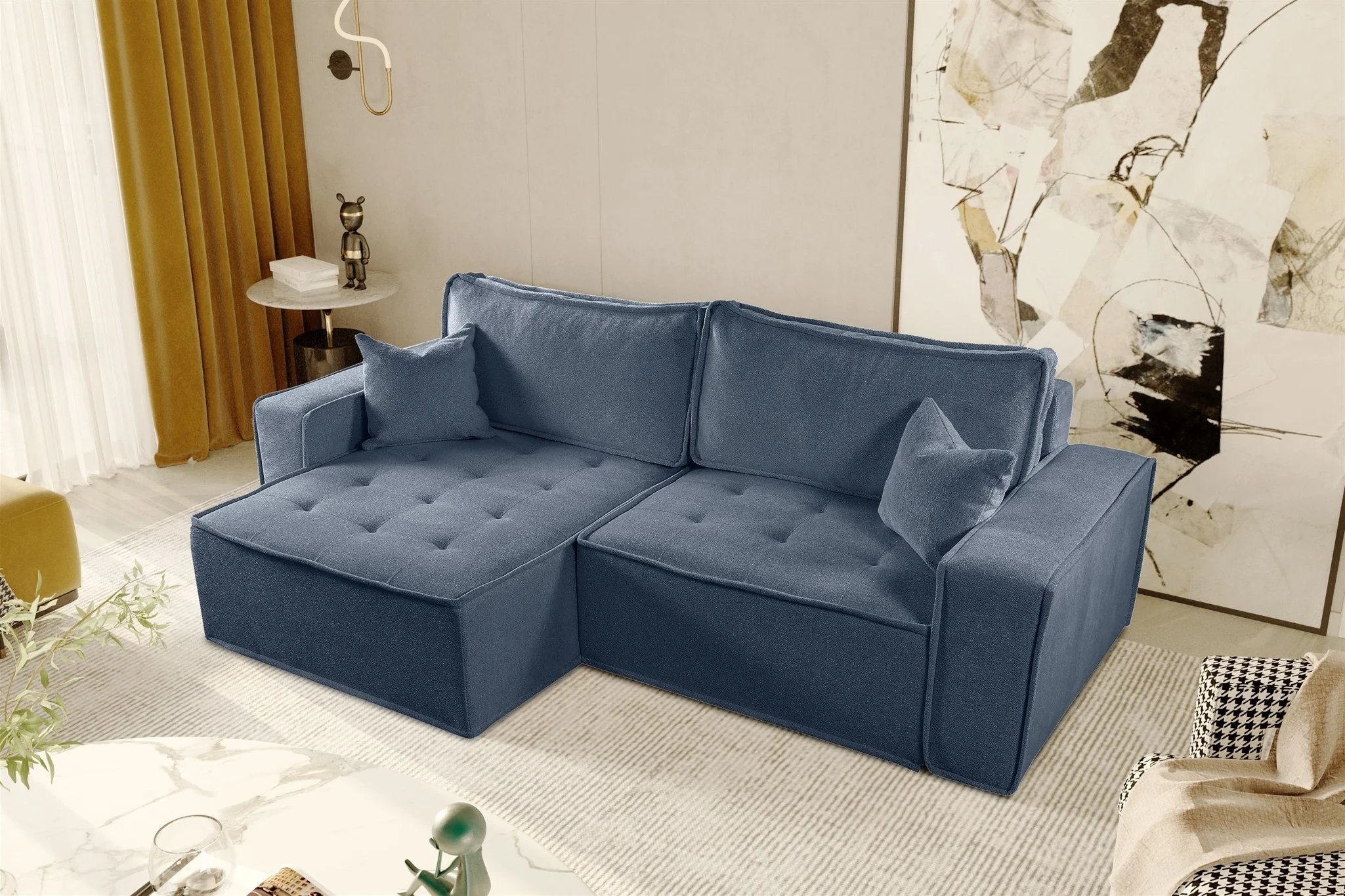 Ecksofa Schlafsofa FLOSI Stoff Raven Blau Ottomane Links - Fun Möbel